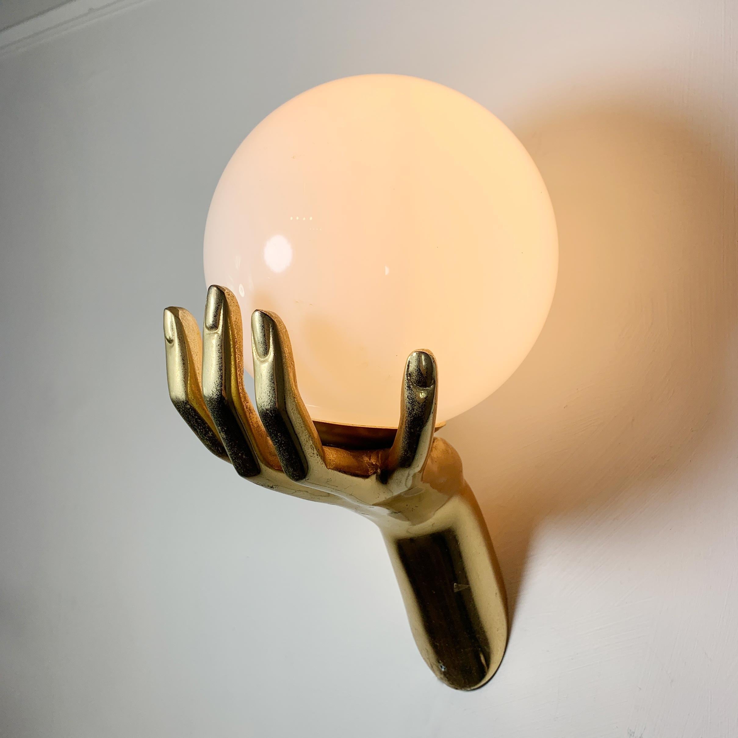 Mid-Century Modern Maison Arlus Gold Bronze Hand Wall Sconce, France, 1970s For Sale