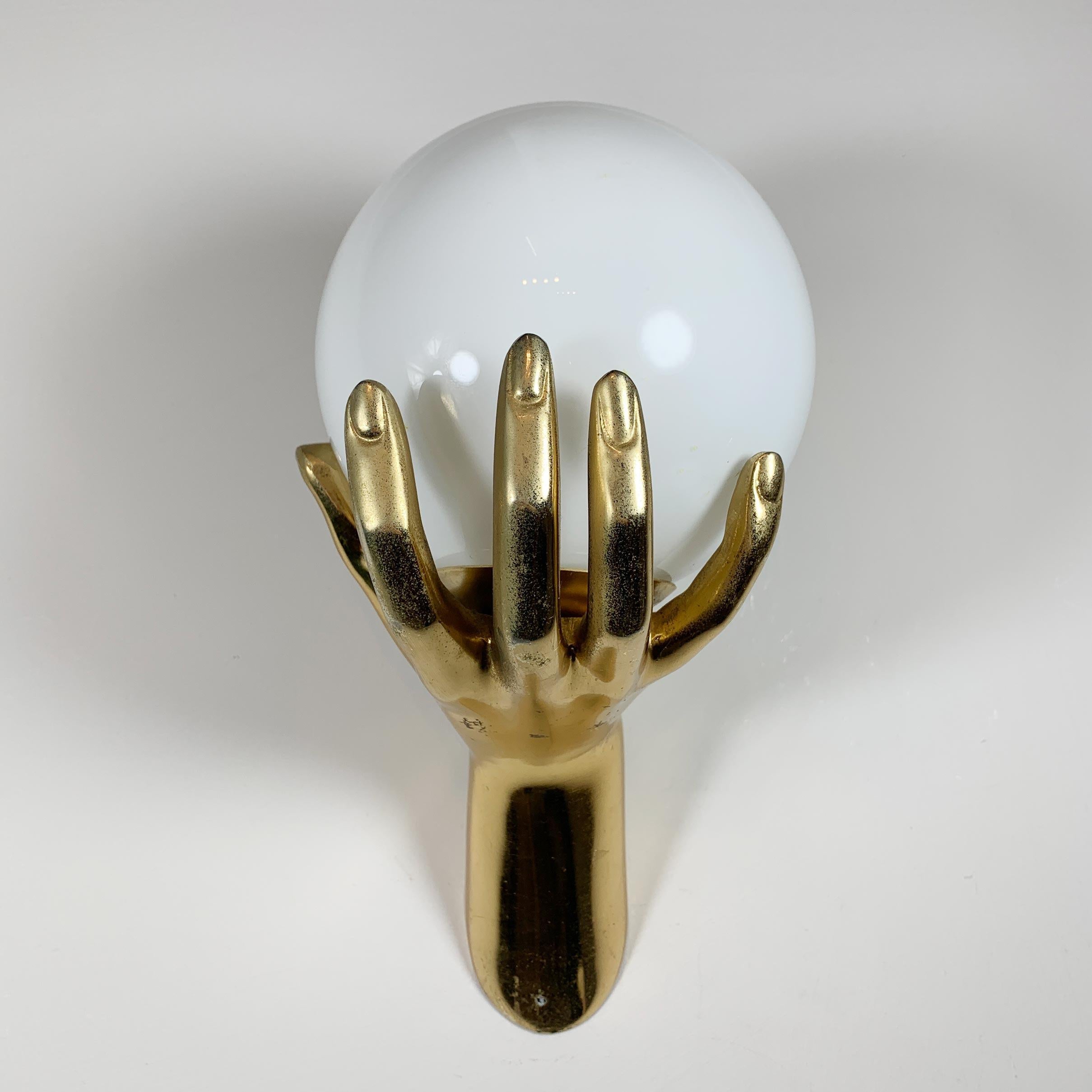 Hand-Crafted Maison Arlus Gold Bronze Hand Wall Sconce, France, 1970s For Sale