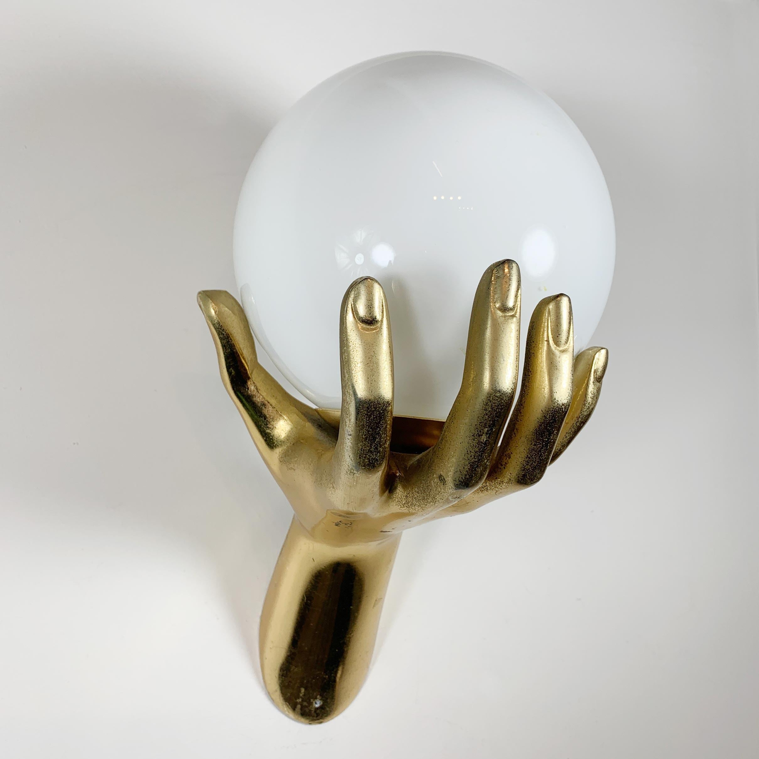 Late 20th Century Maison Arlus Gold Bronze Hand Wall Sconce, France, 1970s For Sale