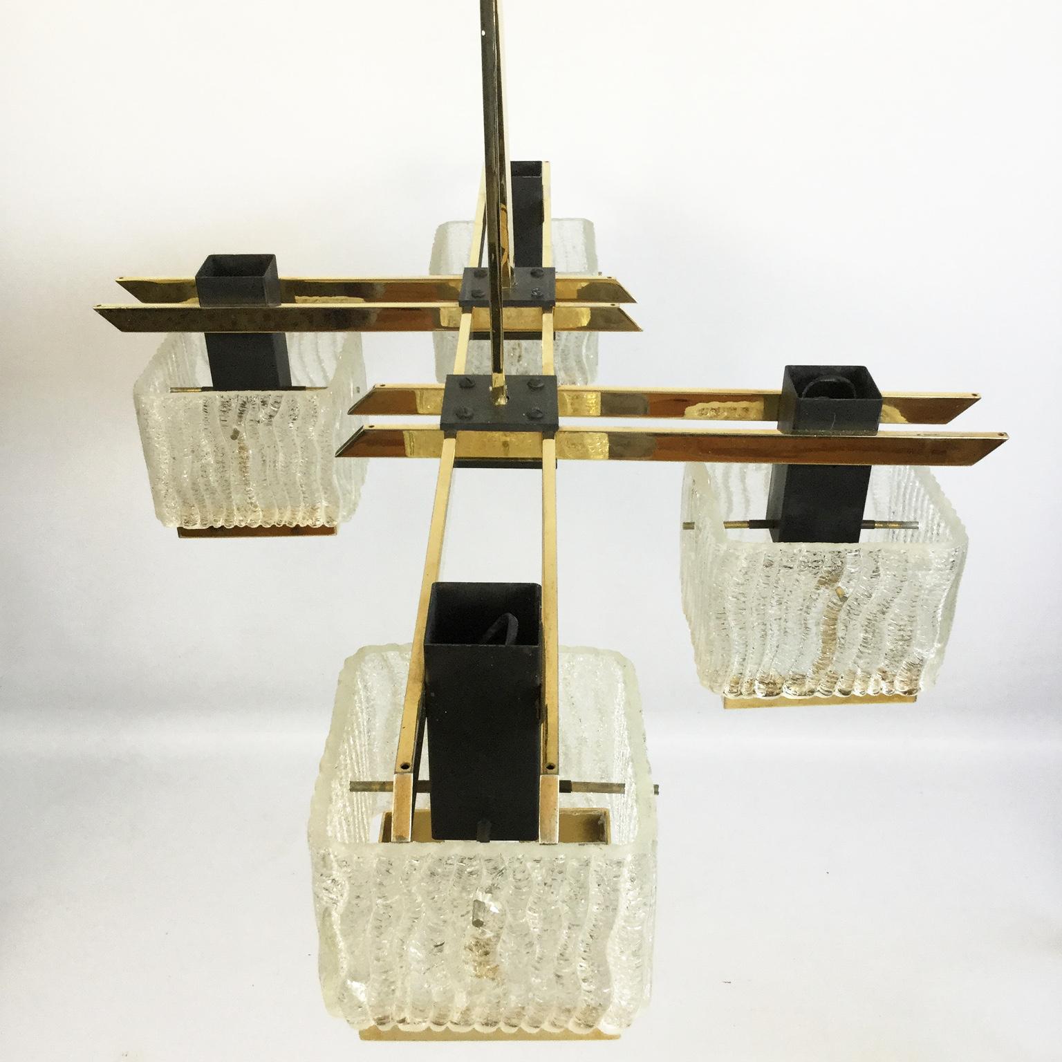 Maison Arlus Glass and Brass Chandelier 1960s 4