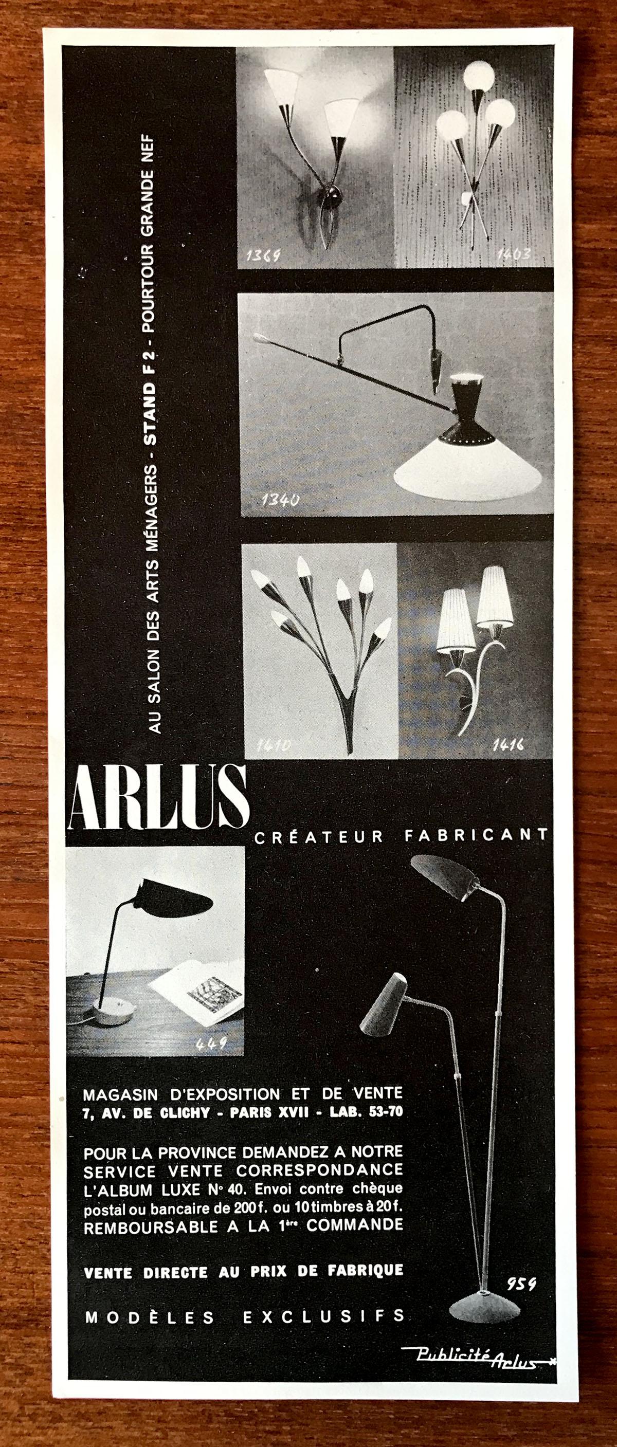 Maison Arlus, Large Counter Balance Wall Lamp Modèle 1340, France, 1957 4