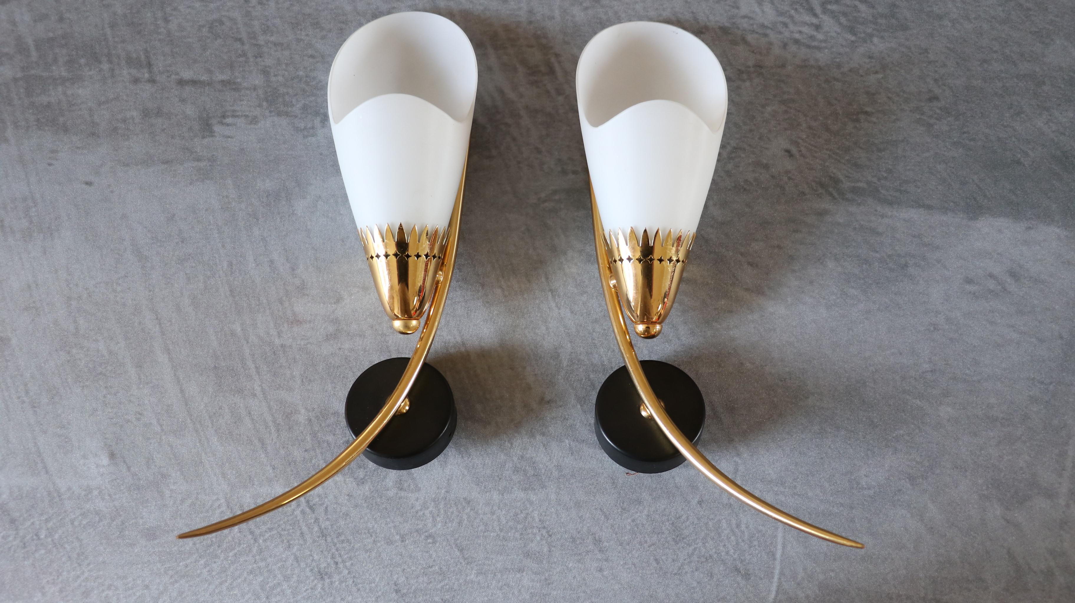 20th Century Maison Arlus - Mid-Century Modern Double Wall lights - 1950s France era Lunel For Sale