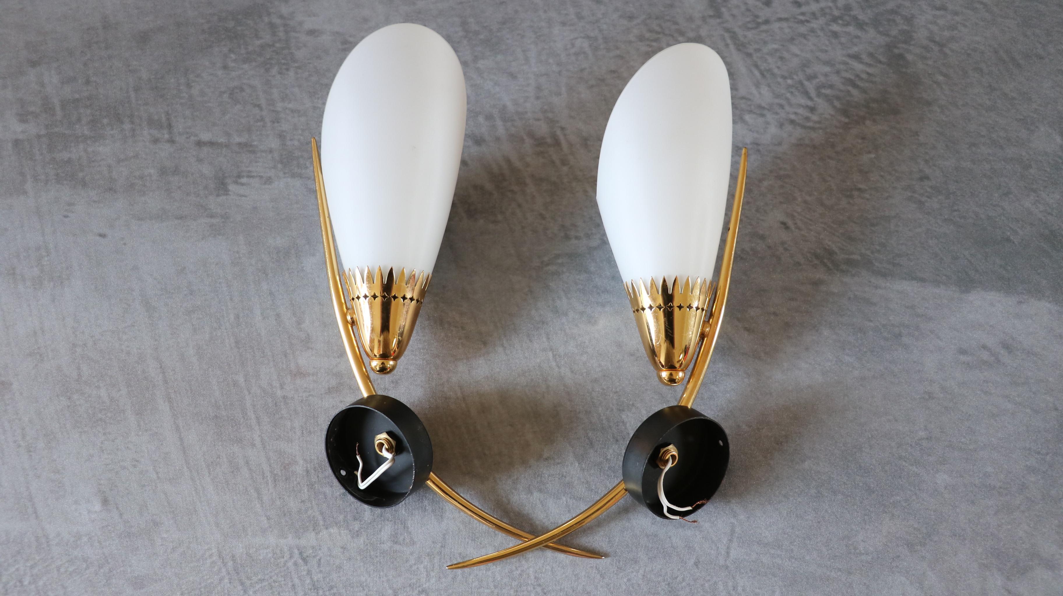 Metal Maison Arlus - Mid-Century Modern Double Wall lights - 1950s France era Lunel For Sale