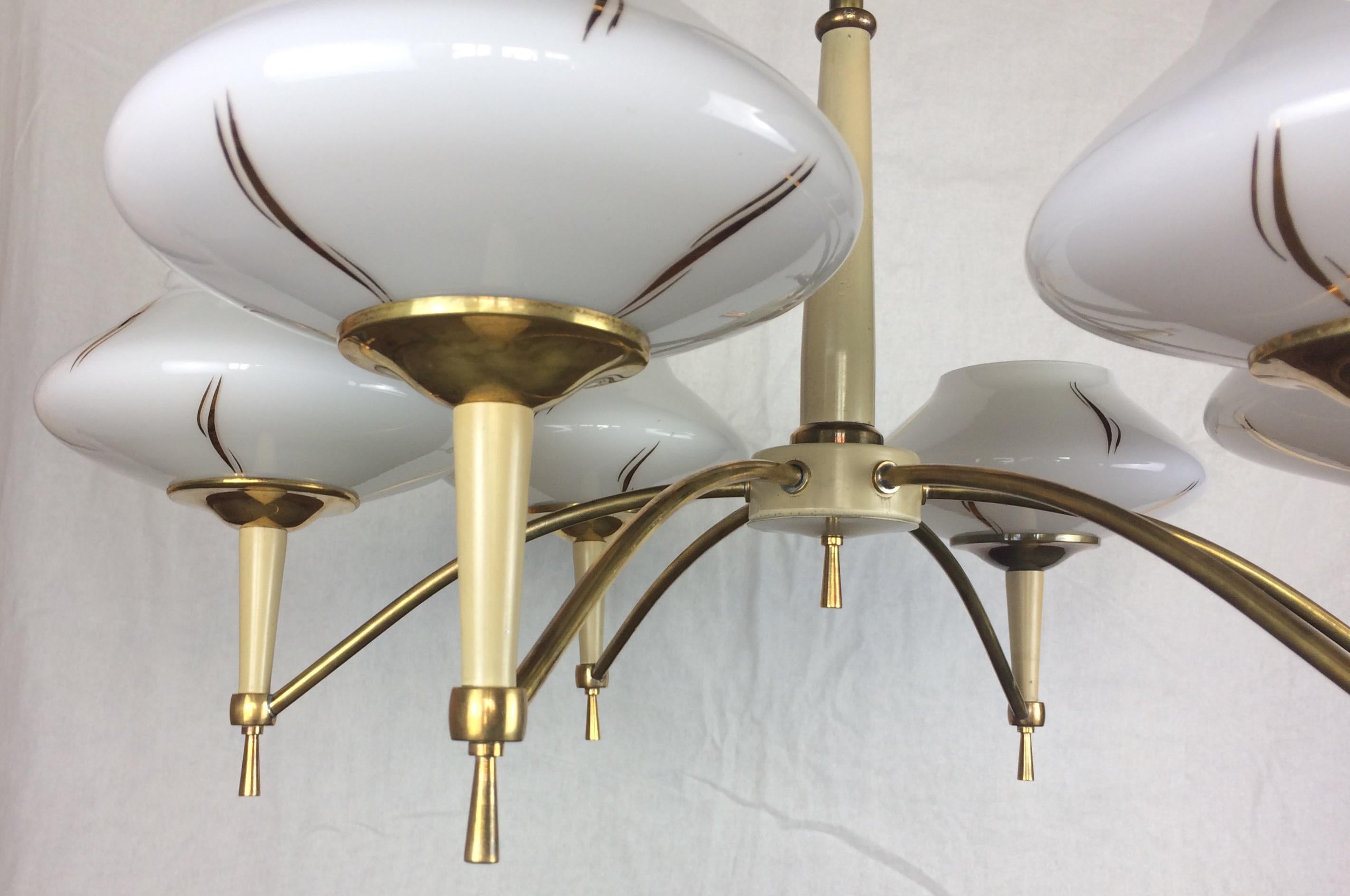 French Maison Arlus Midcentury Glass Globe 6-Arm Chandelier, circa 1950 For Sale