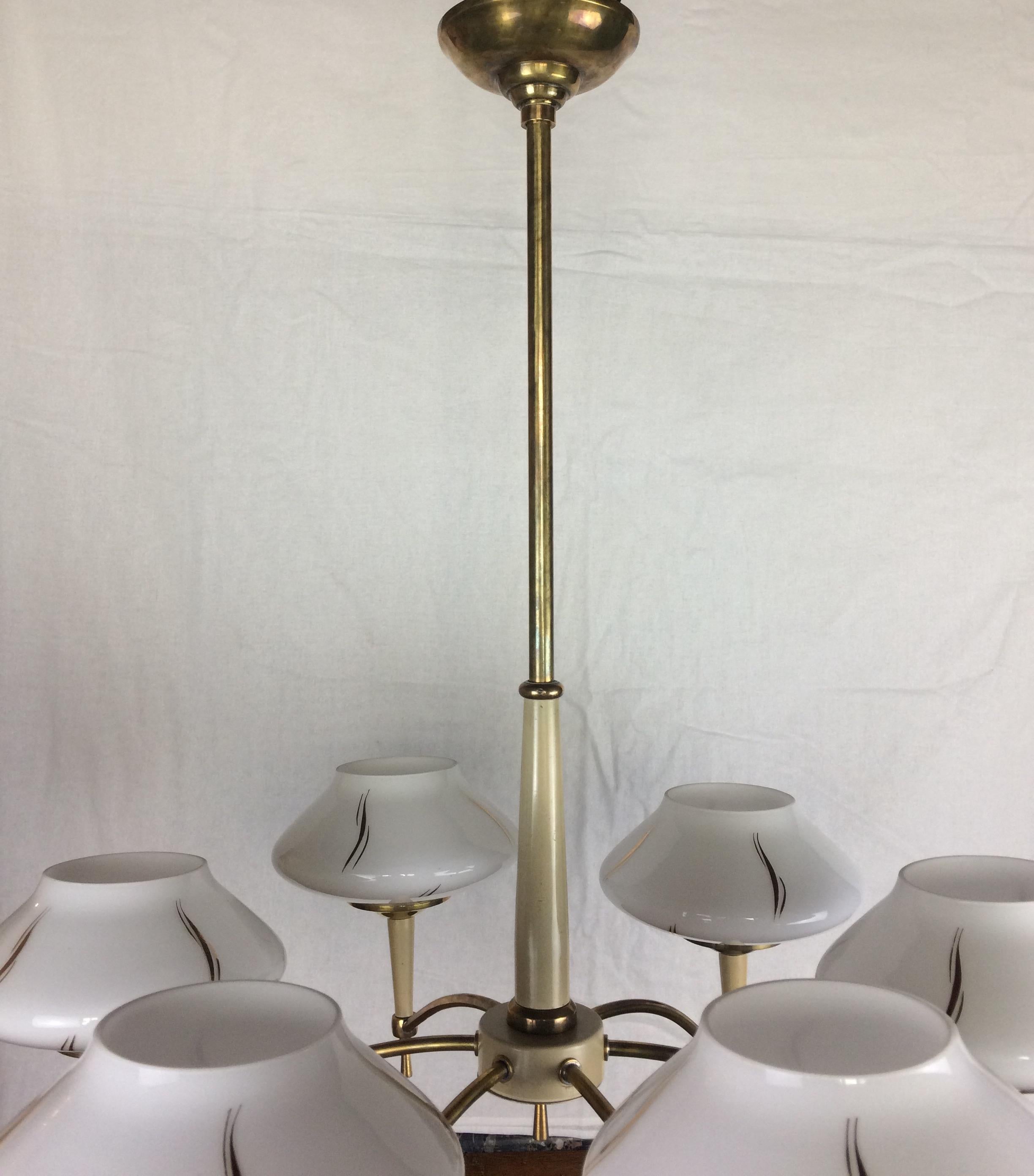 Maison Arlus Midcentury Glass Globe 6-Arm Chandelier, circa 1950 In Good Condition For Sale In Miami, FL