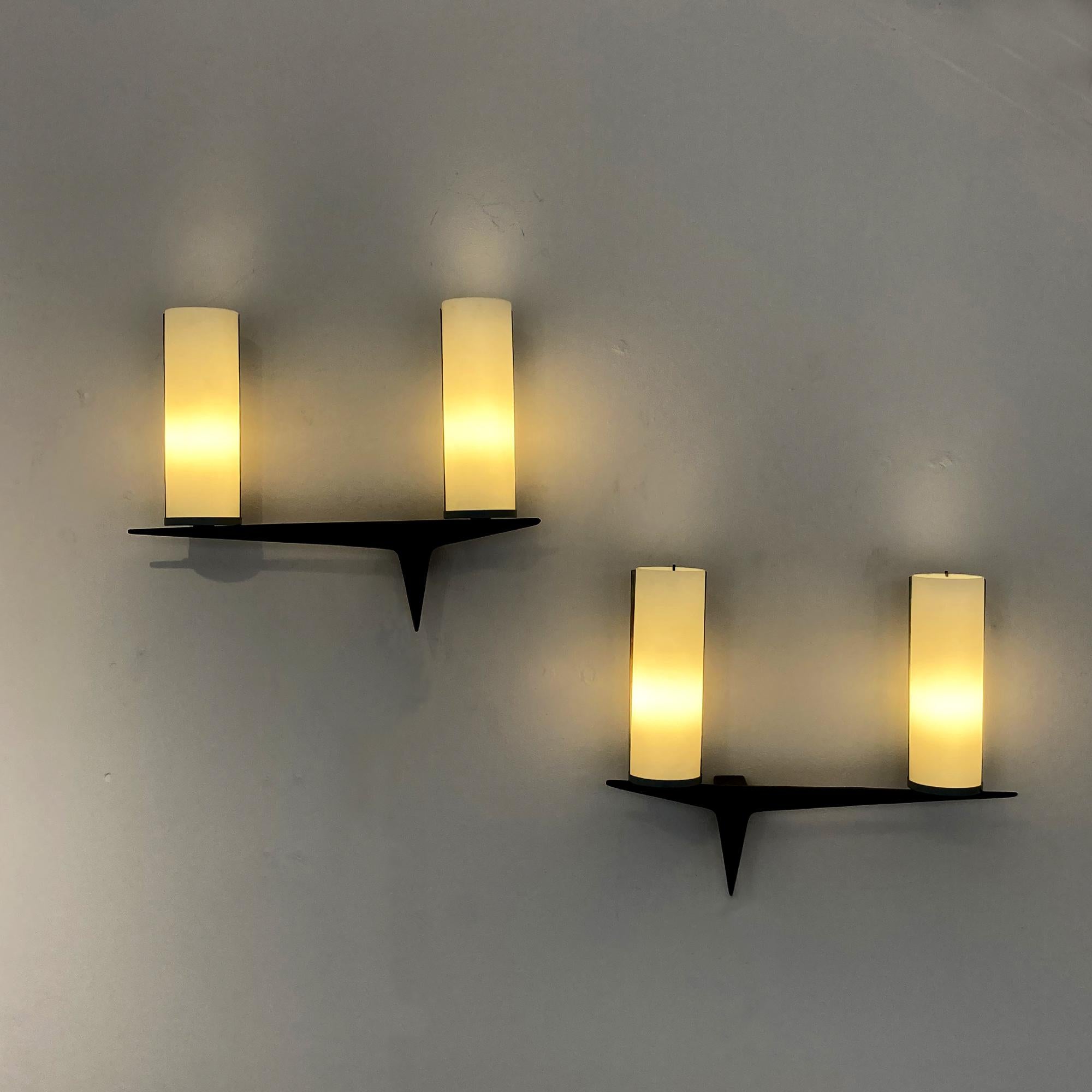 French Maison Arlus Pair of Double Lights Sconces France 1950s