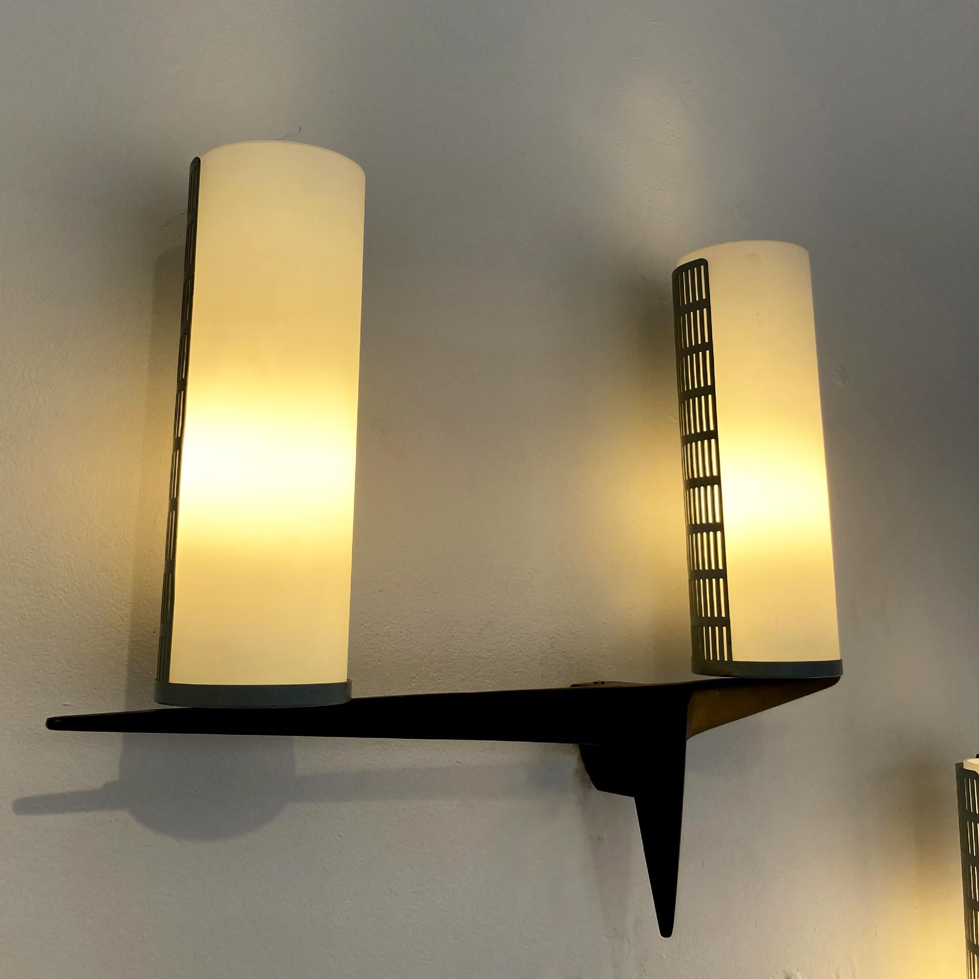 Metal Maison Arlus Pair of Double Lights Sconces France 1950s