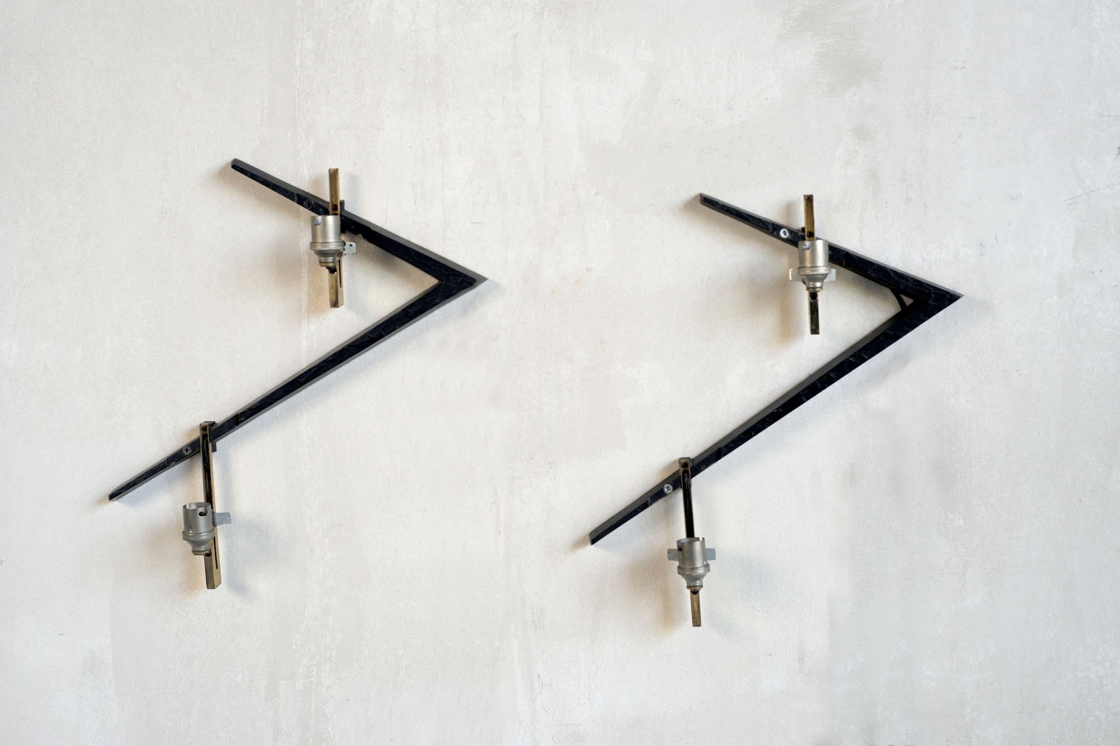 Maison Arlus, Pair of Double Sconces in Blackened Bronze, France, 1960 2