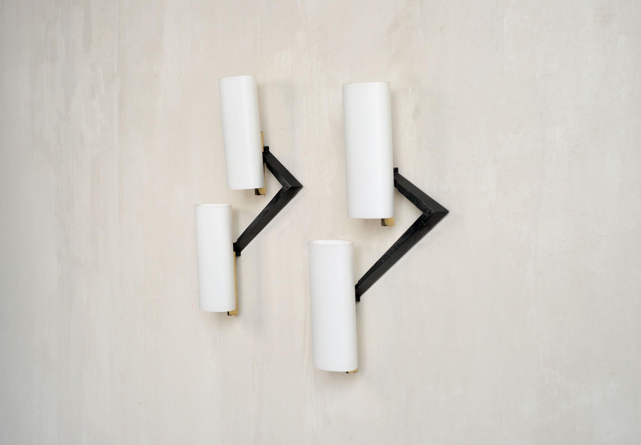 Maison Arlus, Pair of Double Sconces in Blackened Bronze, France, 1960 3