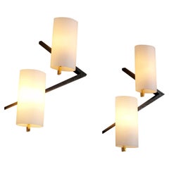 Vintage Maison Arlus, Pair of Double Sconces in Blackened Bronze, France, 1960