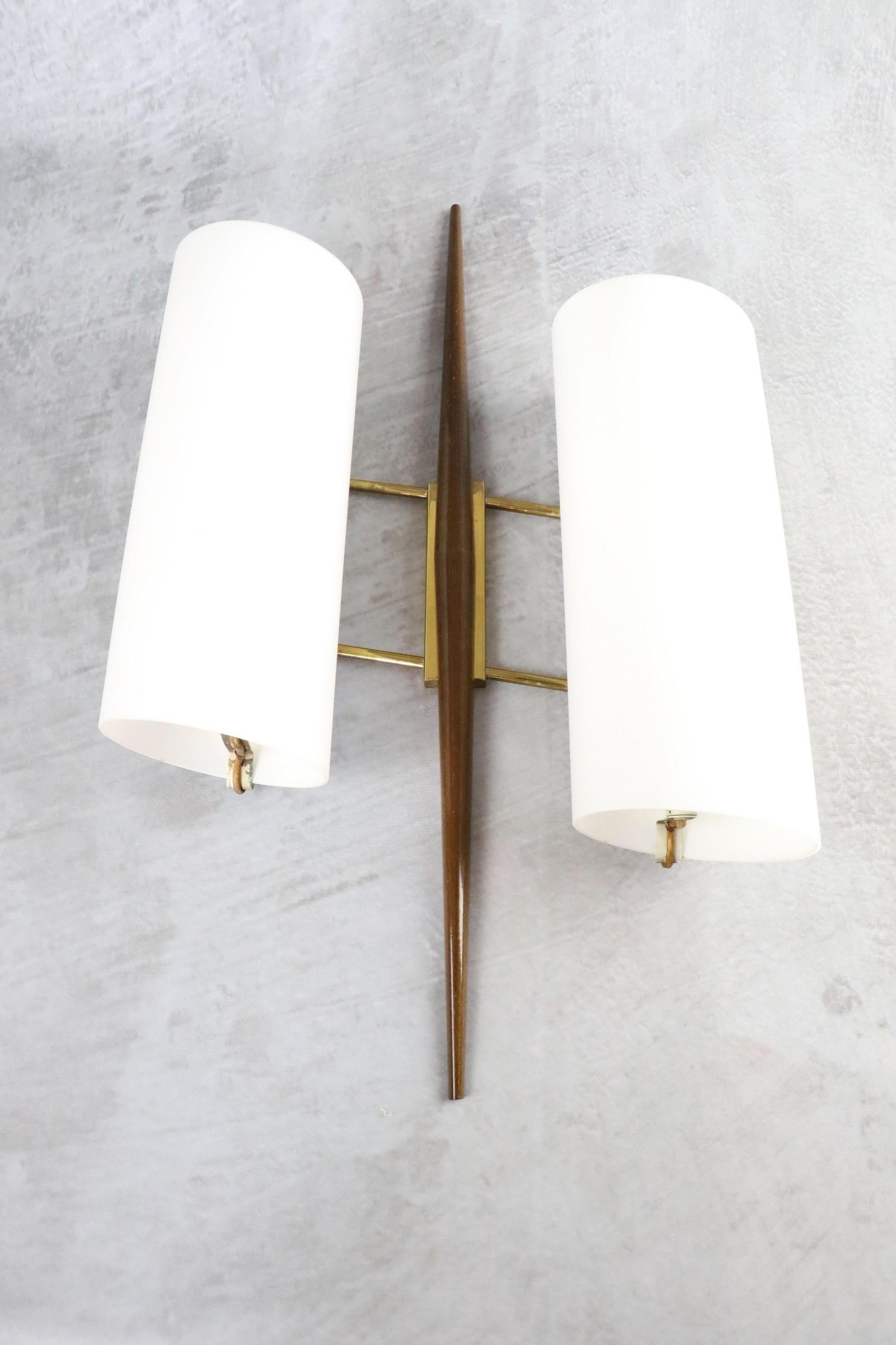 Maison Arlus, Pair of Mid-Century Modern Double Lighting Wall Lamps 1950s France 5