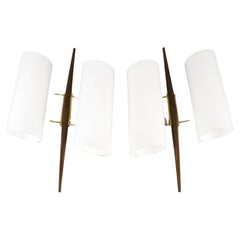 Maison Arlus, Pair of Mid-Century Modern Double Lighting Wall Lamps 1950s France