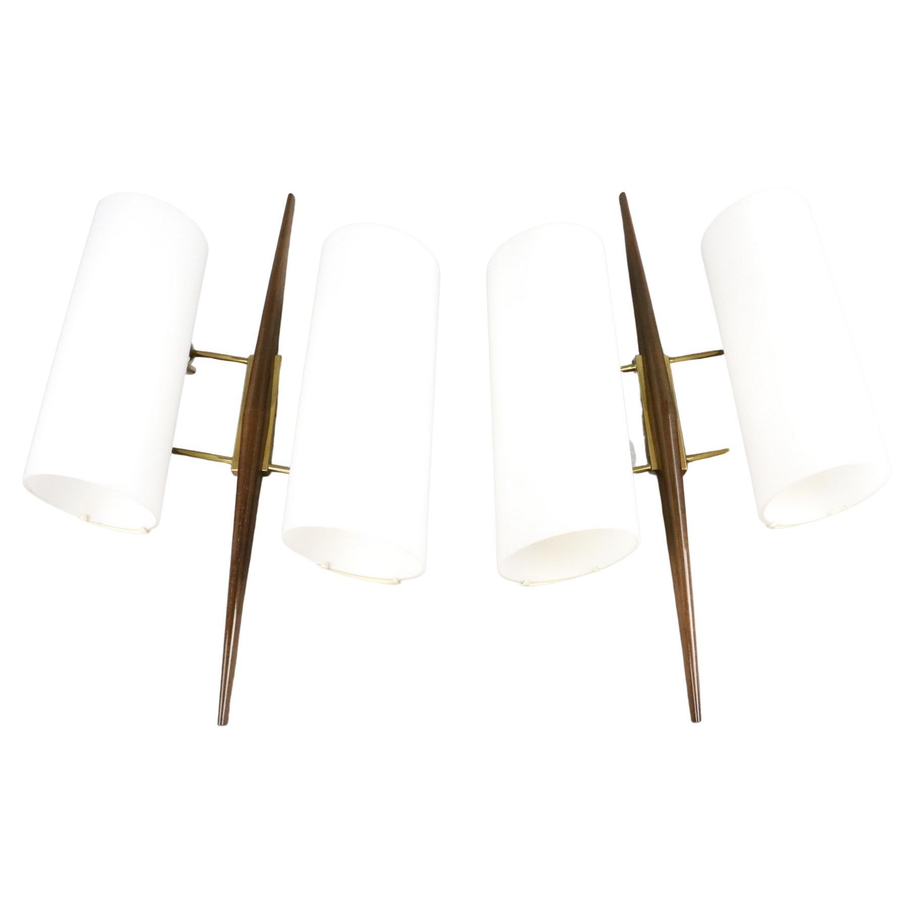 French Maison Arlus, Pair of Mid-Century Modern Double Lighting Wall Lamps 1950s France