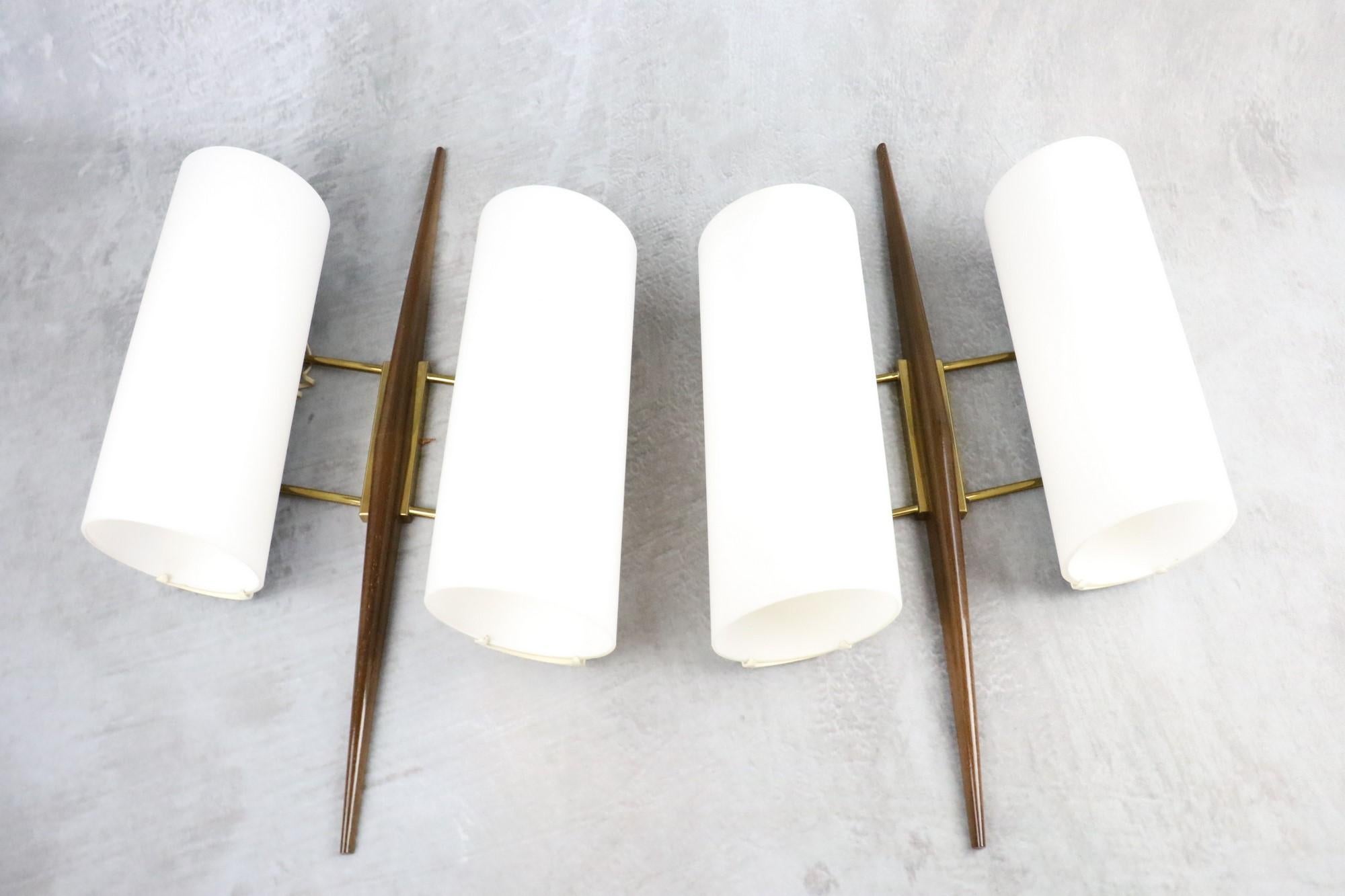 20th Century Maison Arlus, Pair of Mid-Century Modern Double Lighting Wall Lamps 1950s France