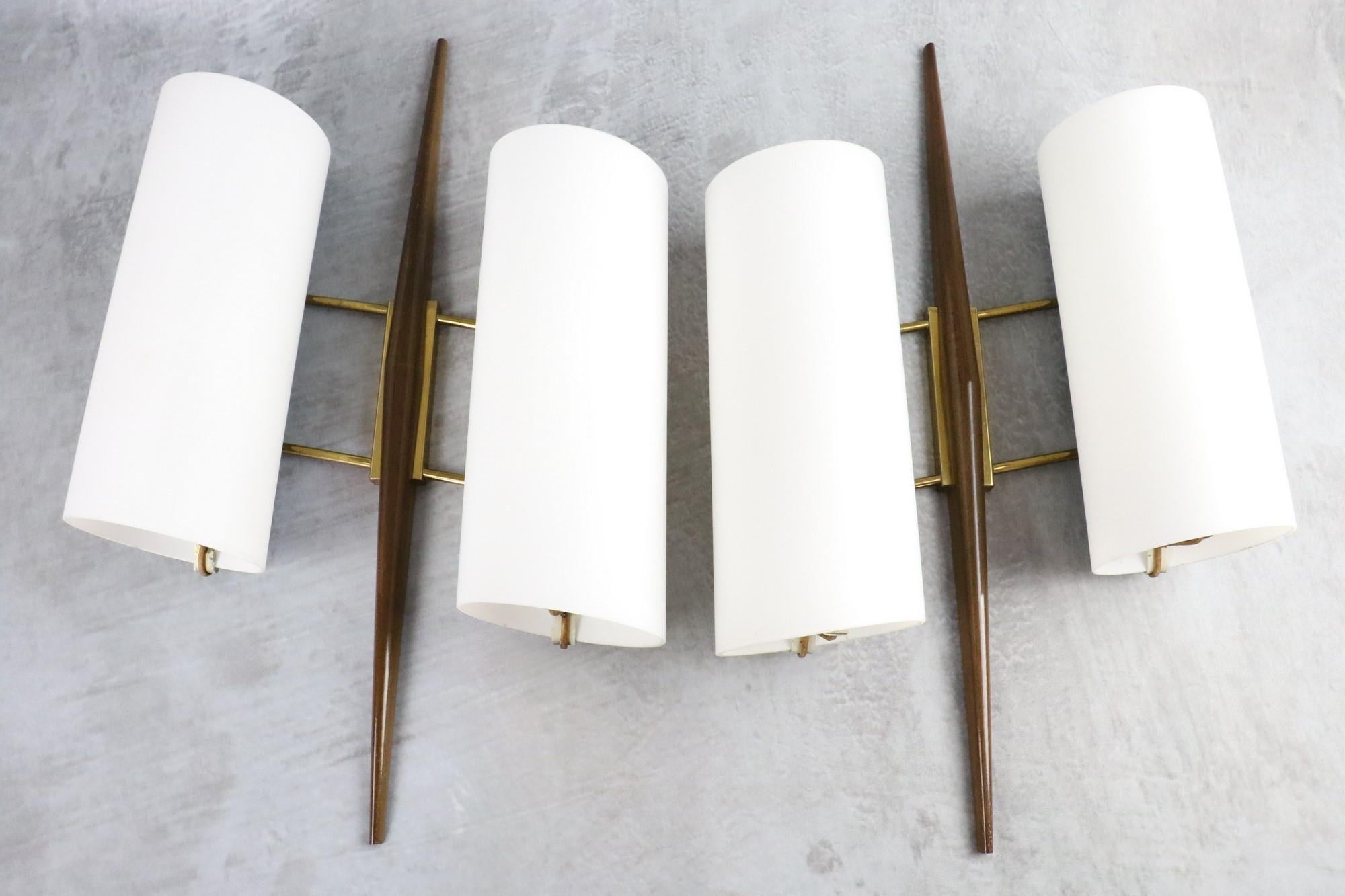 Maison Arlus, Pair of Mid-Century Modern Double Lighting Wall Lamps 1950s France 1