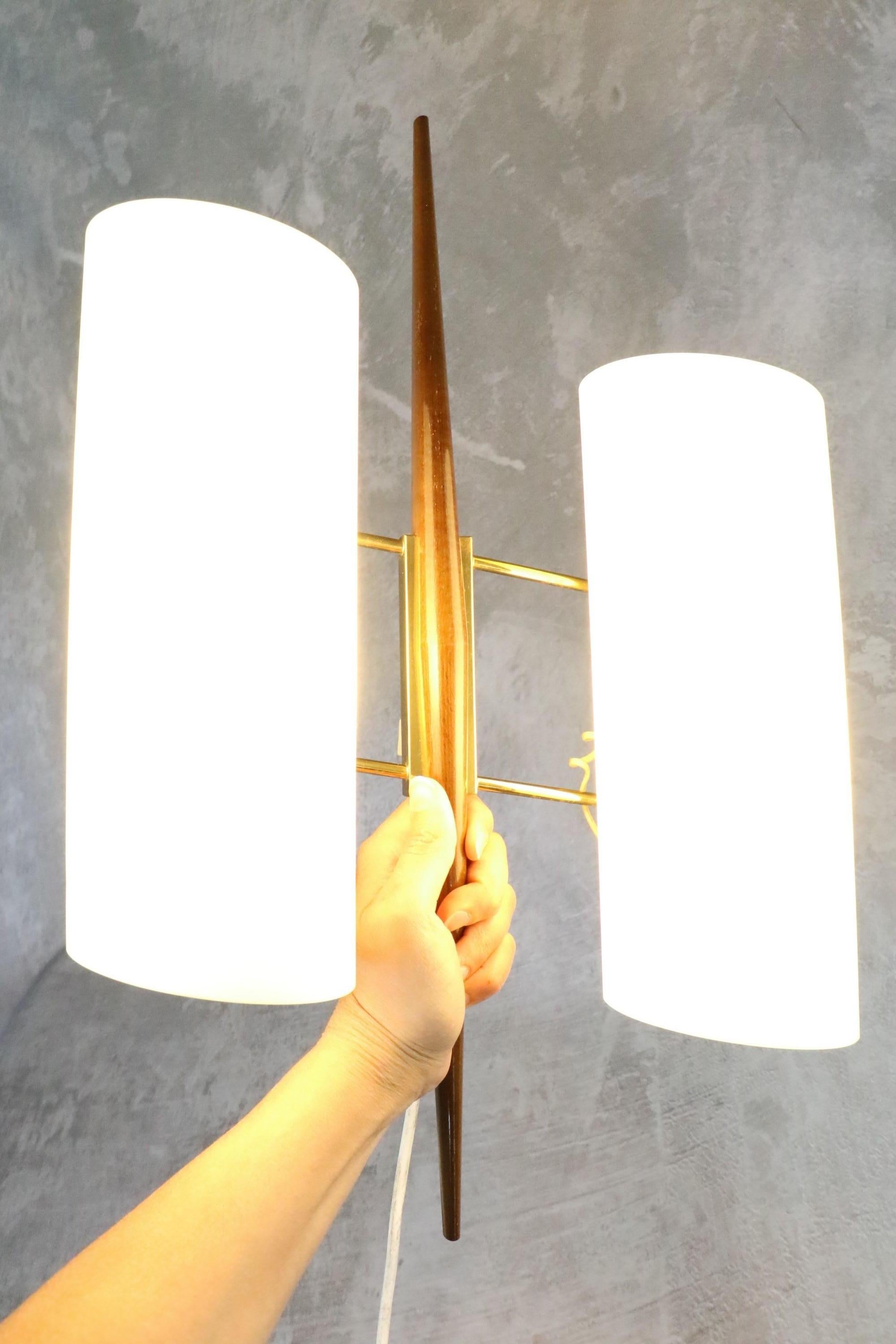 Maison Arlus, Pair of Mid-Century Modern Double Lighting Wall Lamps 1950s France 2