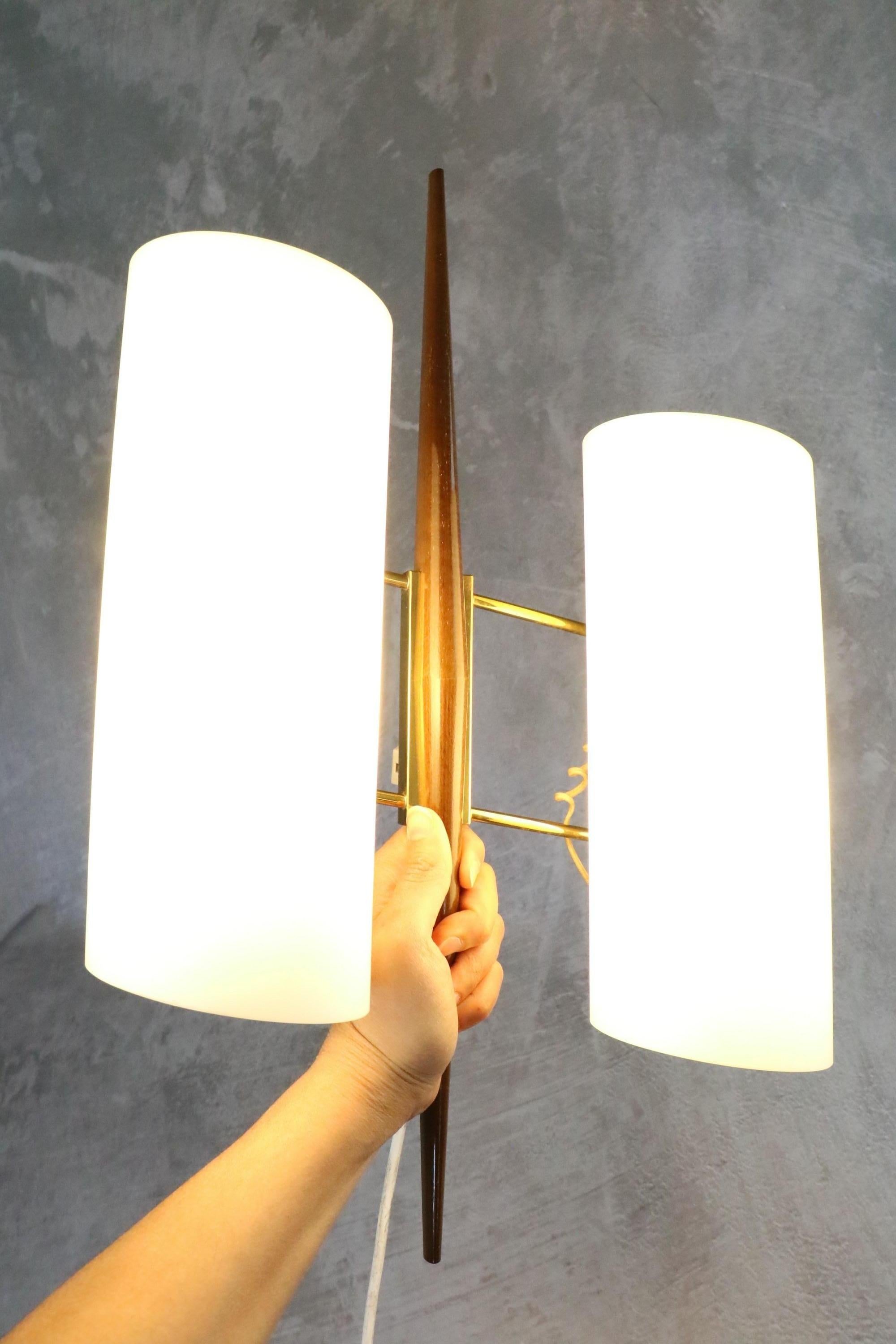Maison Arlus, Pair of Mid-Century Modern Double Lighting Wall Lamps 1950s France 3