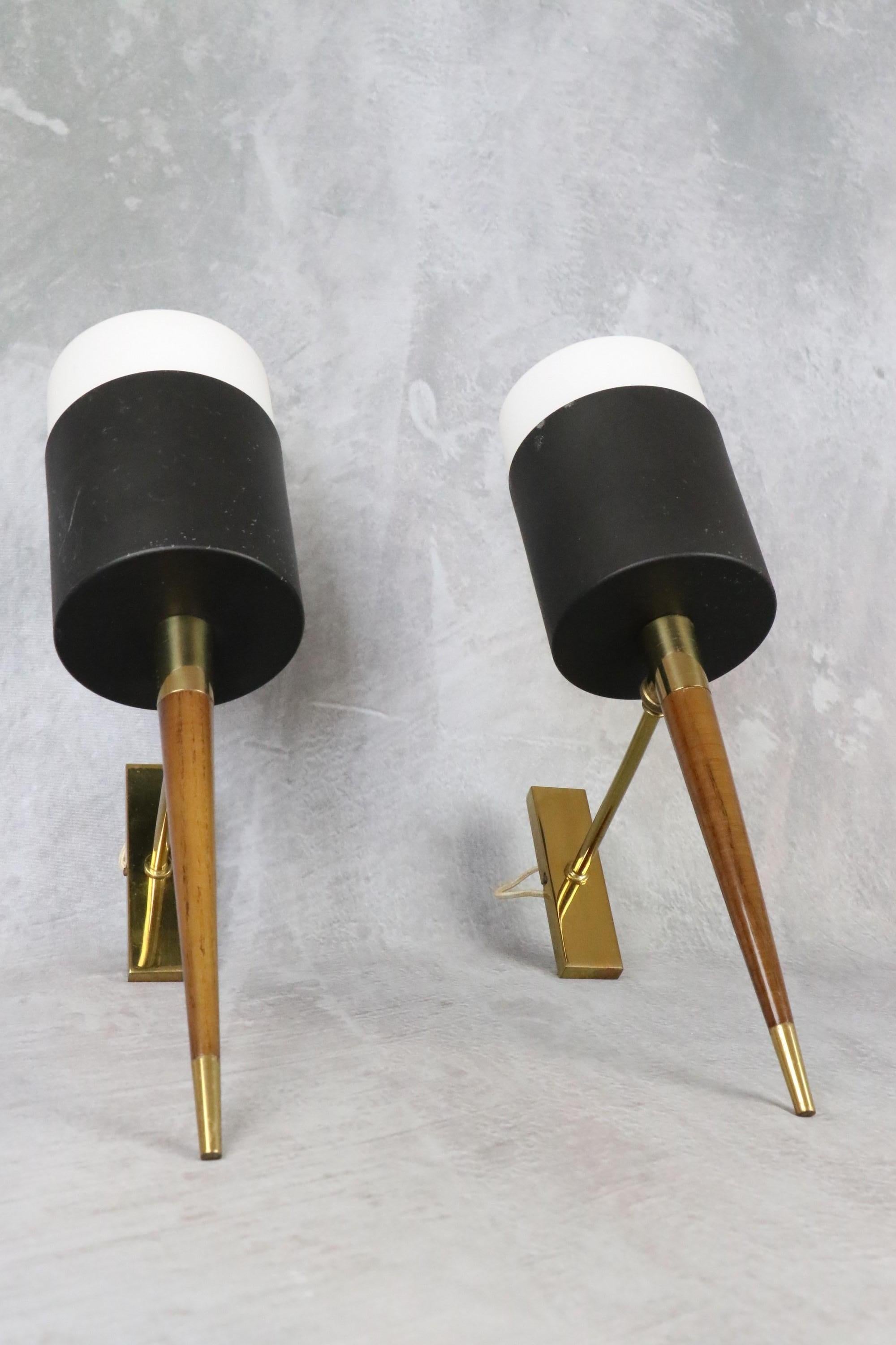 20th Century Maison Arlus, Pair of Mid-Century Modern Wall Lamps, 1950s, France