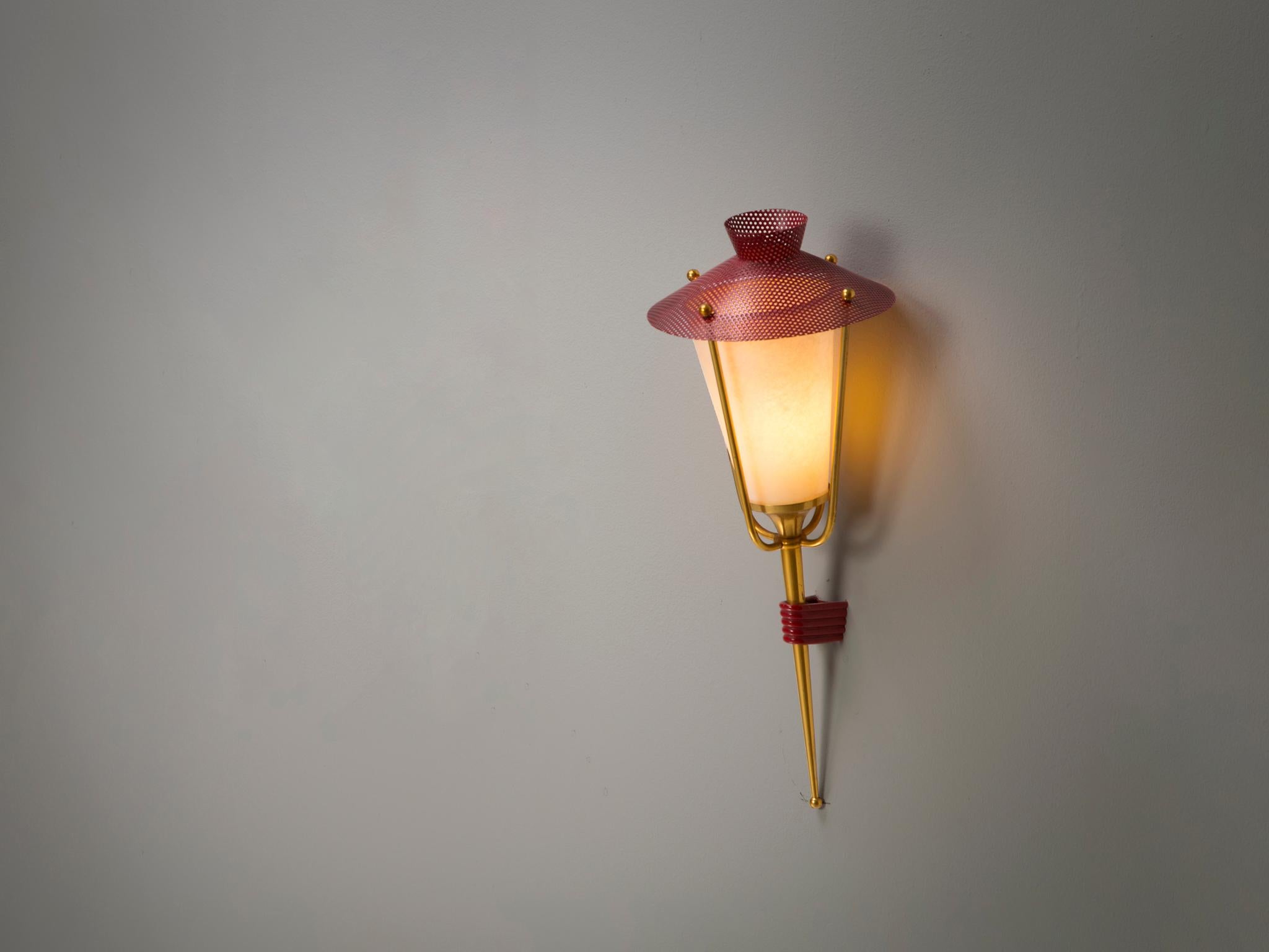 Maison Arlus Wall Light in Red Mesh and Brass  In Good Condition In Waalwijk, NL