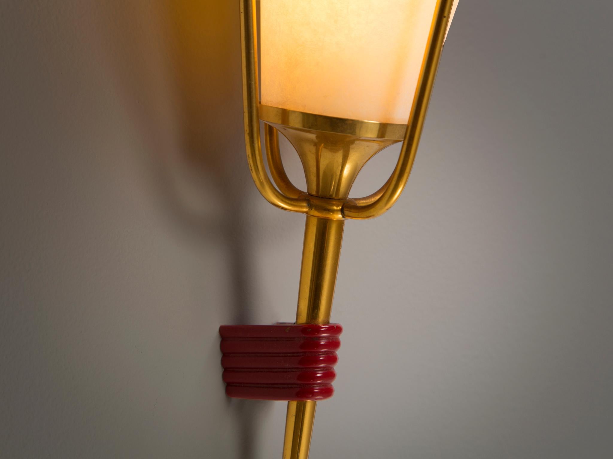 Mid-20th Century Maison Arlus Wall Light in Red Mesh and Brass 
