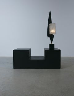 Maison Arlus Sculptural Wood & Glass Table Lamp, France, 1950