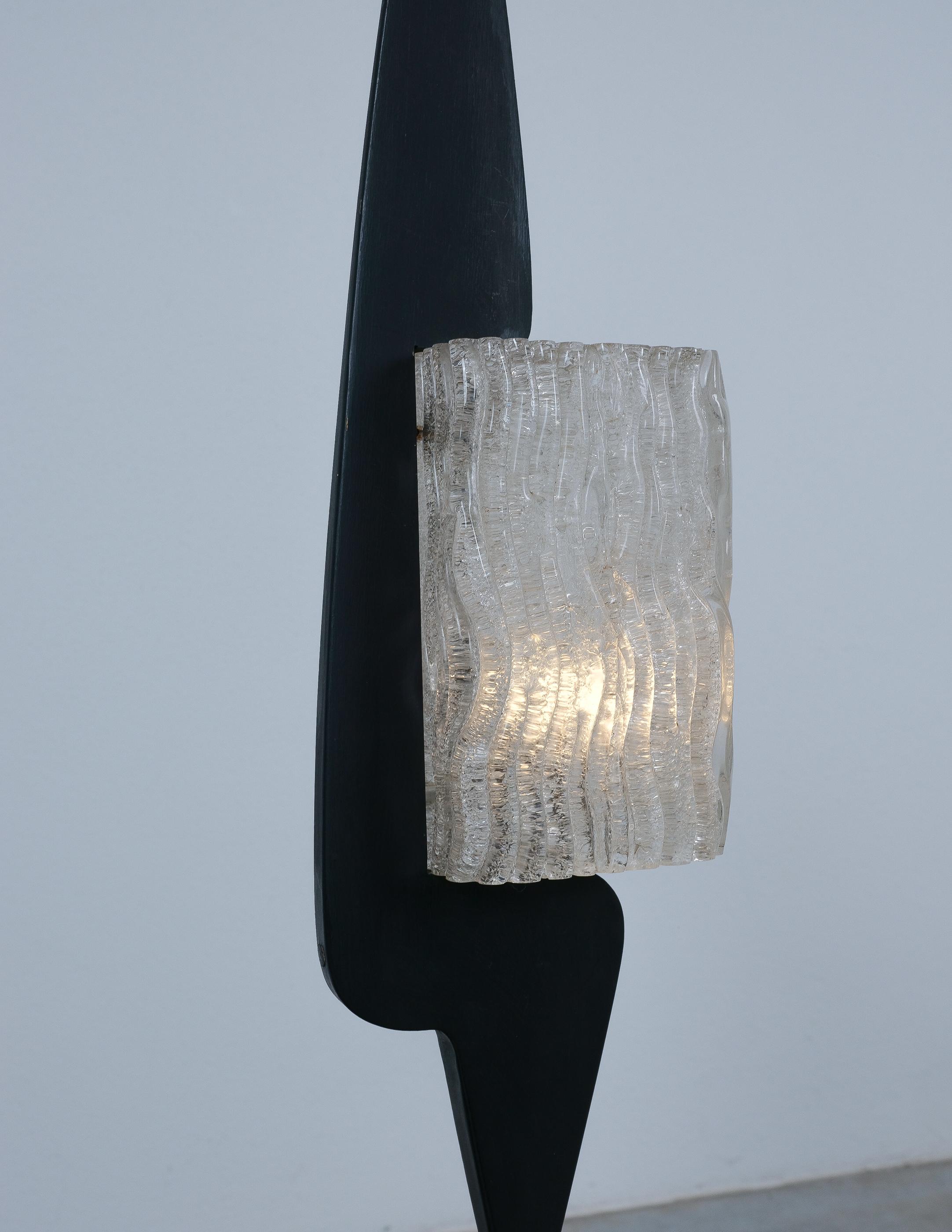 Mid-Century Modern Maison Arlus Sculptural Wood & Glass Table Lamp, France, 1950 For Sale