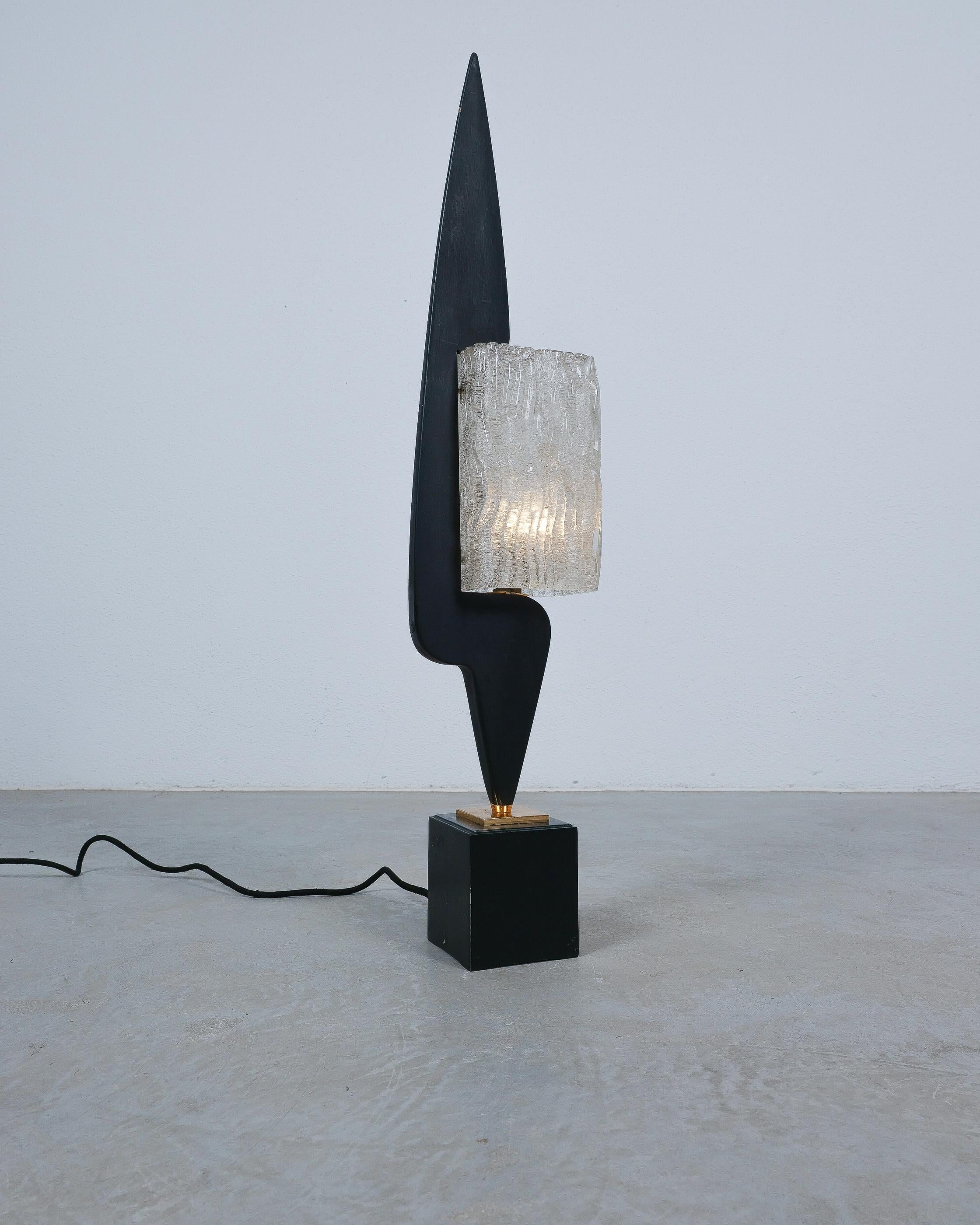 Brass Maison Arlus Sculptural Wood & Glass Table Lamp, France, 1950 For Sale