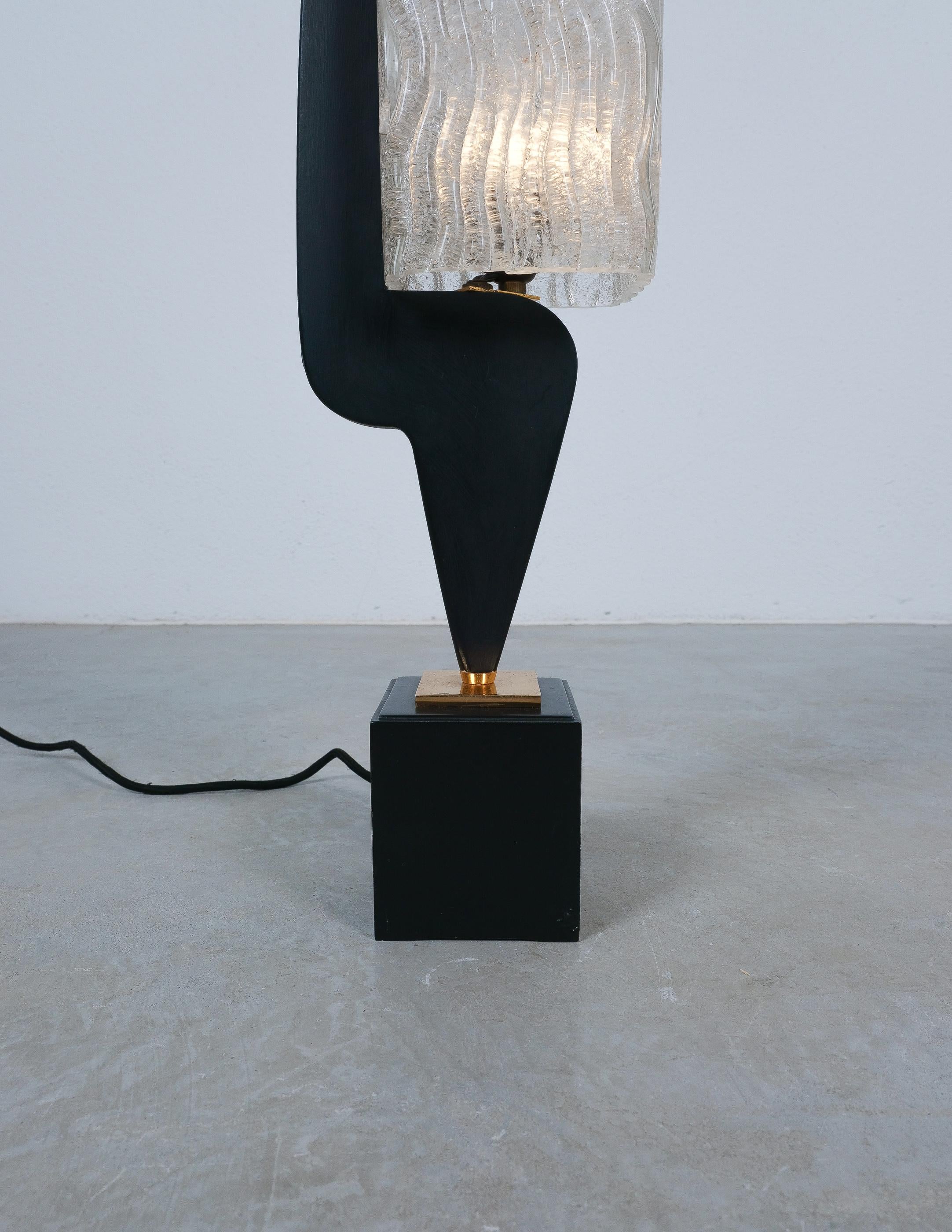 Maison Arlus Sculptural Wood & Glass Table Lamp, France, 1950 For Sale 1
