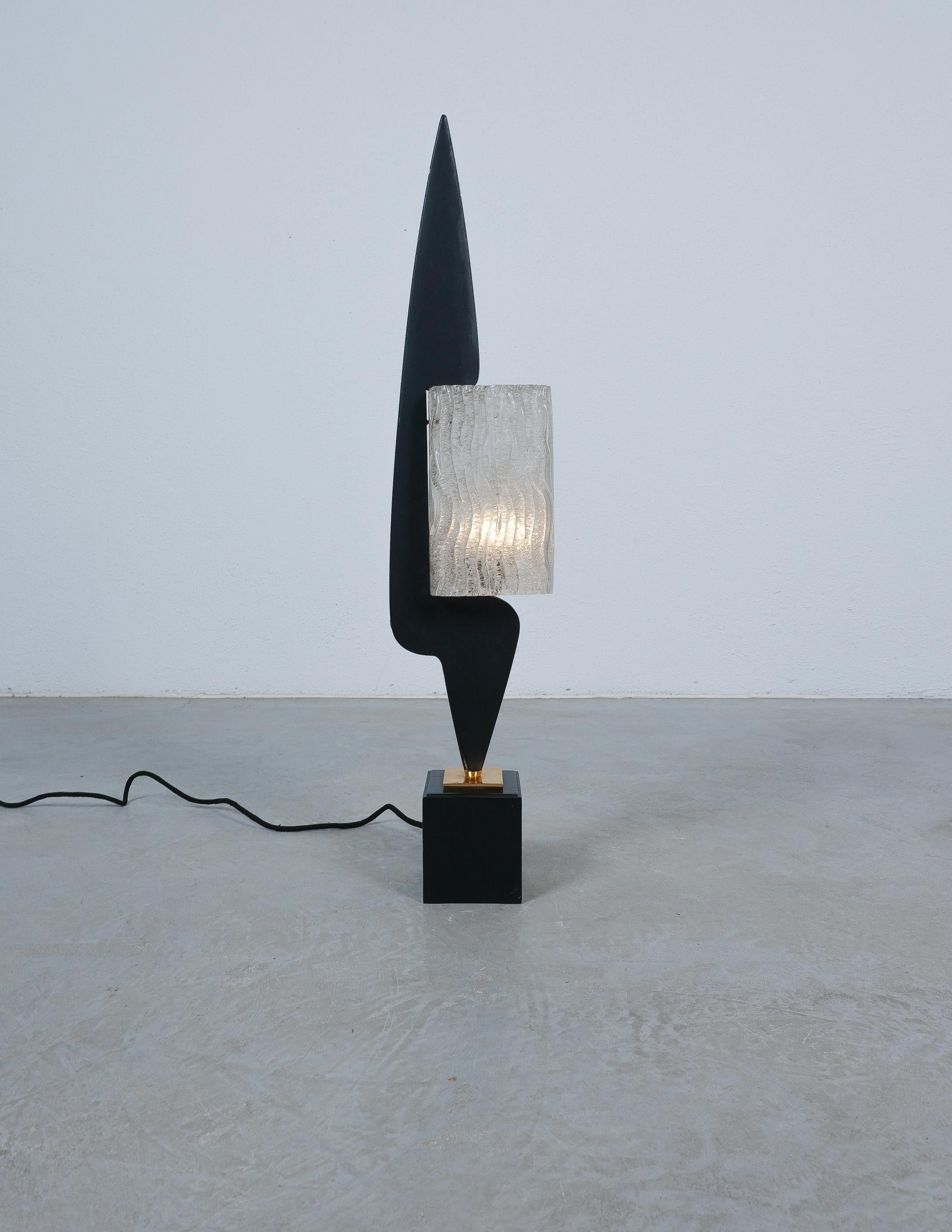 Maison Arlus Sculptural Wood & Glass Table Lamp, France, 1950 For Sale 2