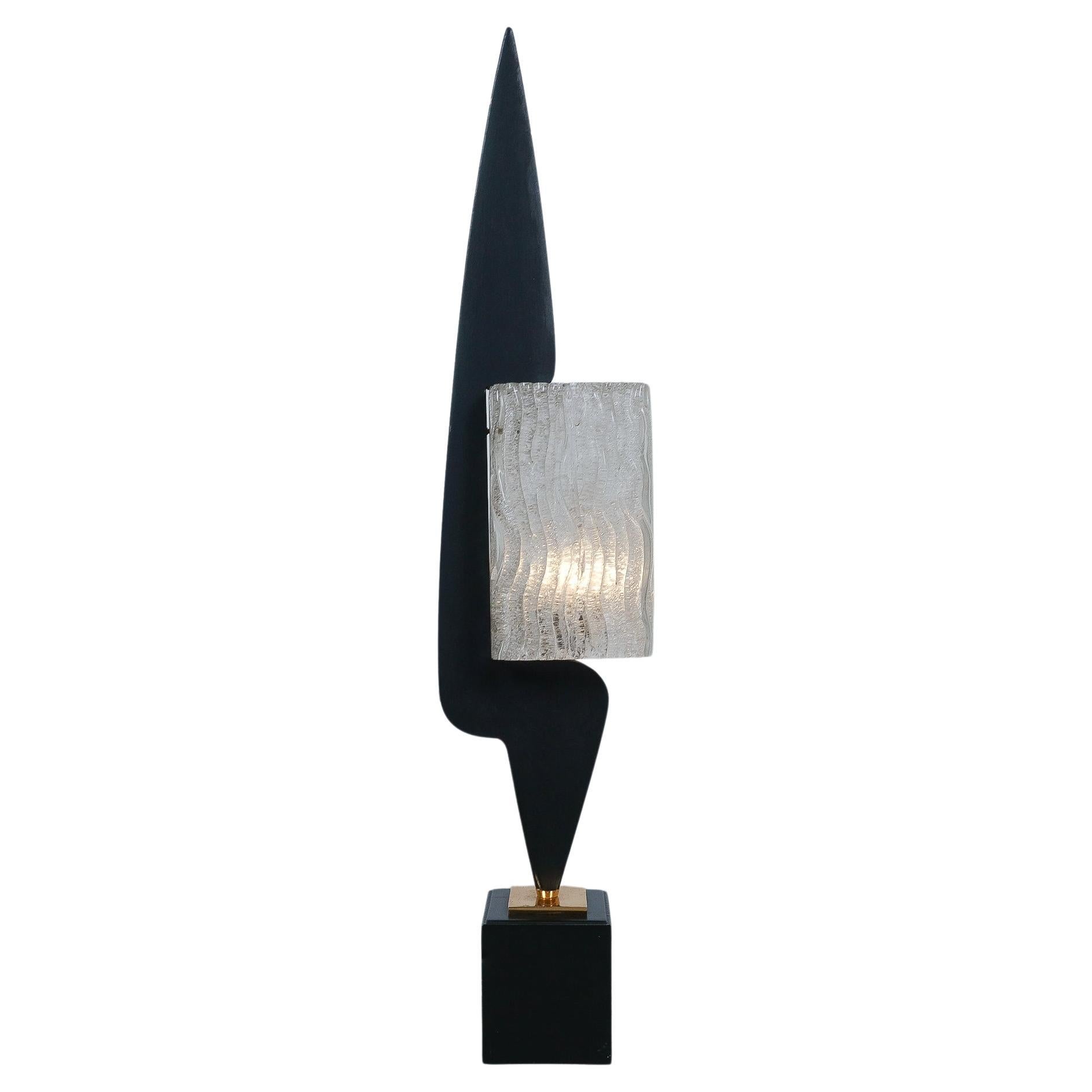 Maison Arlus Sculptural Wood 
Glass Table Lamp, France, 1950 For Sale