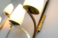 Maison Arlus, Set of 3 Sconces in Hammered Brass, France, 1950