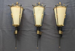 Maison Arlus, set of 3 Wall Sconces Lanterns Torchères
