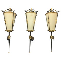 Maison Arlus, set of 3 Wall Sconces Lanterns Torchères