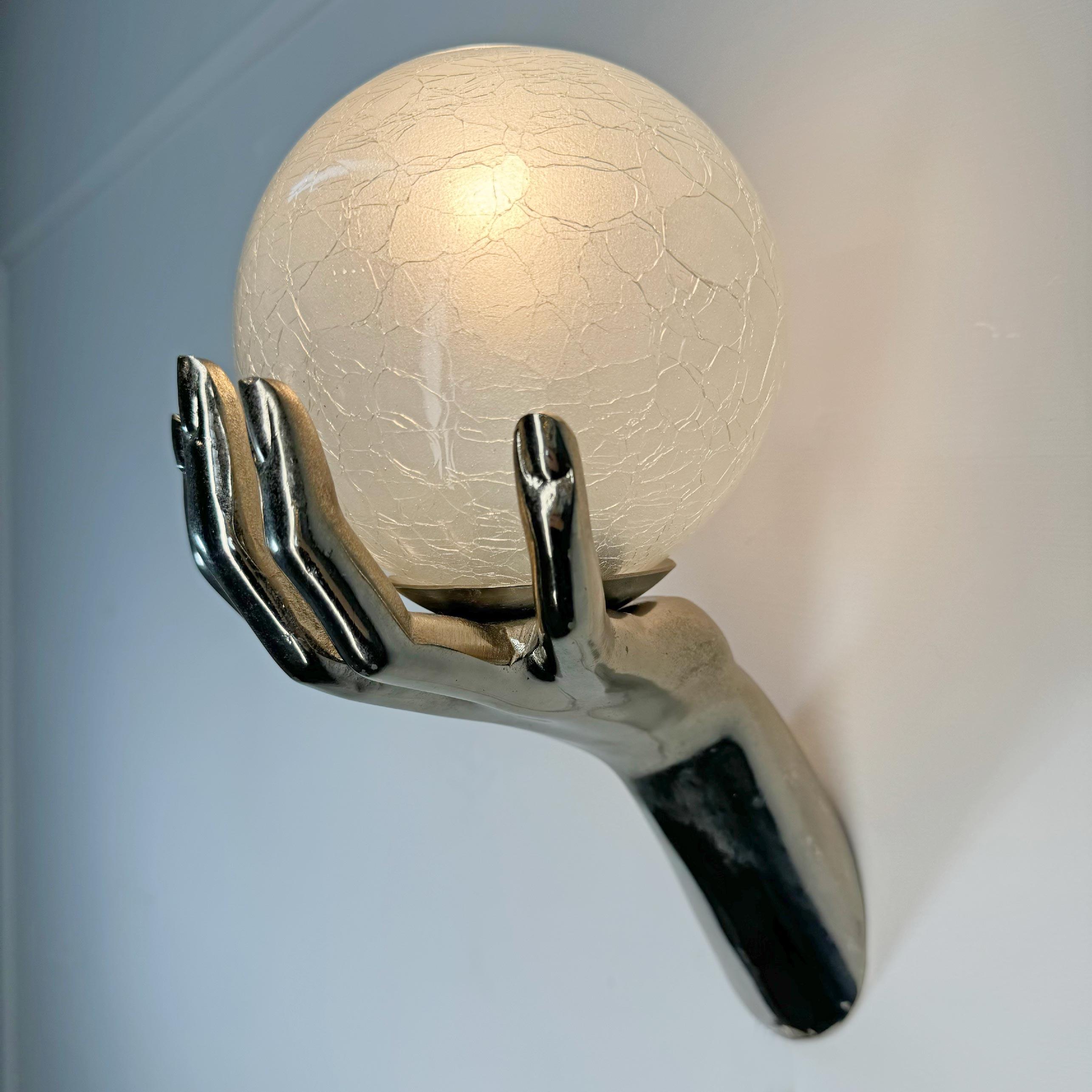 Belle Époque Maison Arlus Silver Gilt Bronze Hand Wall Sconce France 1970's For Sale