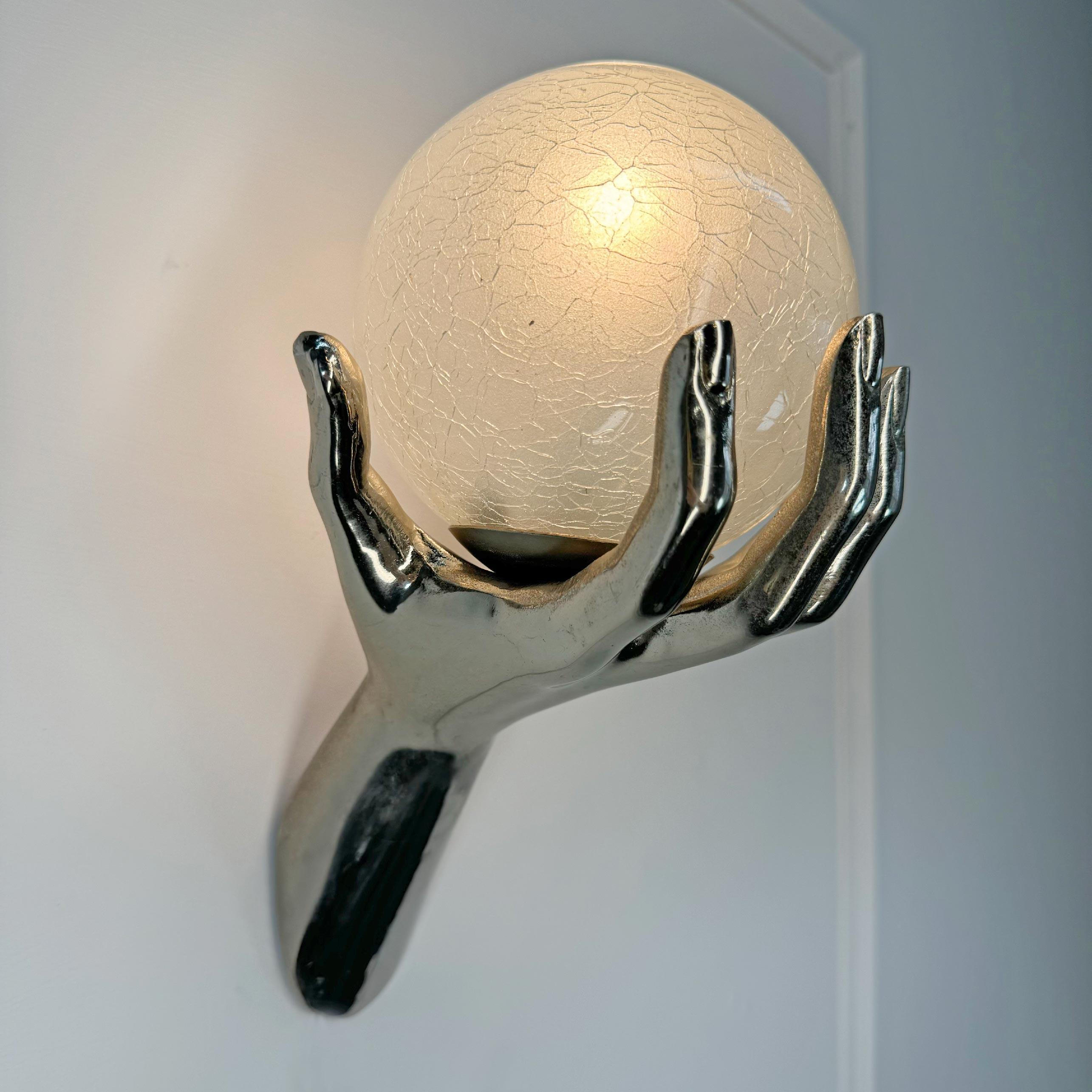 French Maison Arlus Silver Gilt Bronze Hand Wall Sconce France 1970's For Sale