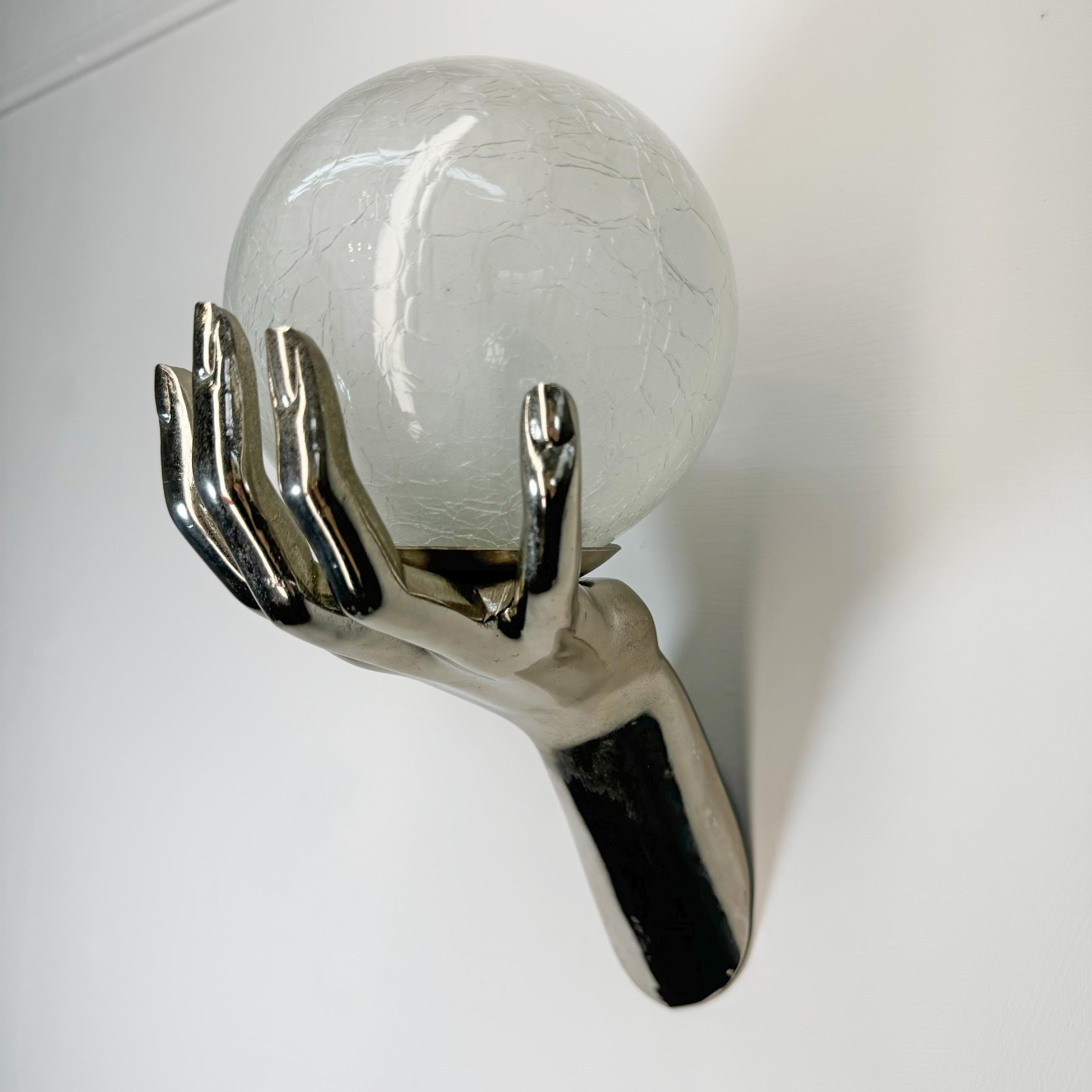 Late 20th Century Maison Arlus Silver Gilt Bronze Hand Wall Sconce France 1970's For Sale