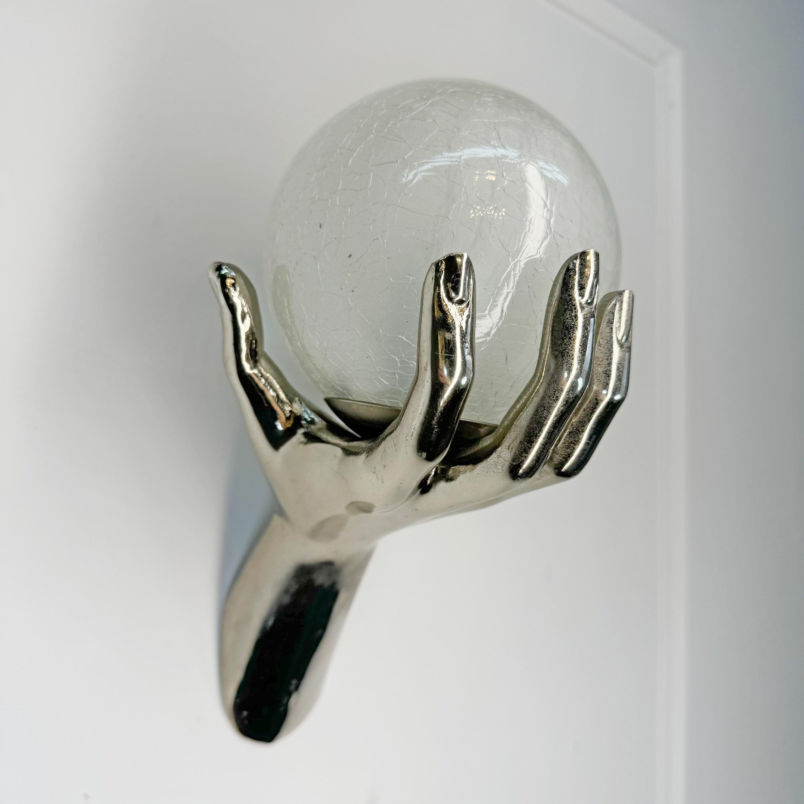Silver Plate Maison Arlus Silver Gilt Bronze Hand Wall Sconce France 1970's For Sale