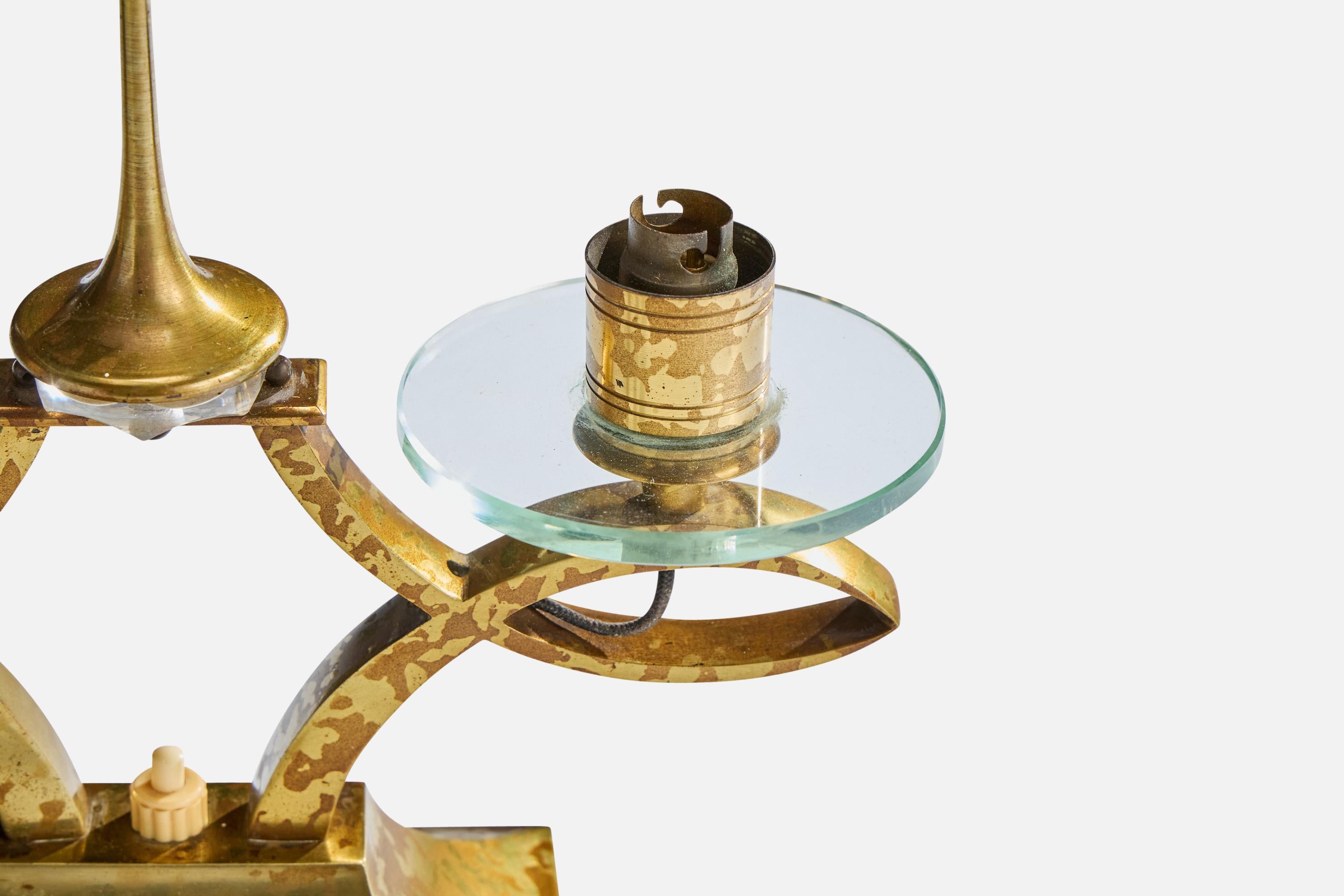 Maison Arlus, lampes de table, laiton, verre, tissu, France, années 1950 en vente 1