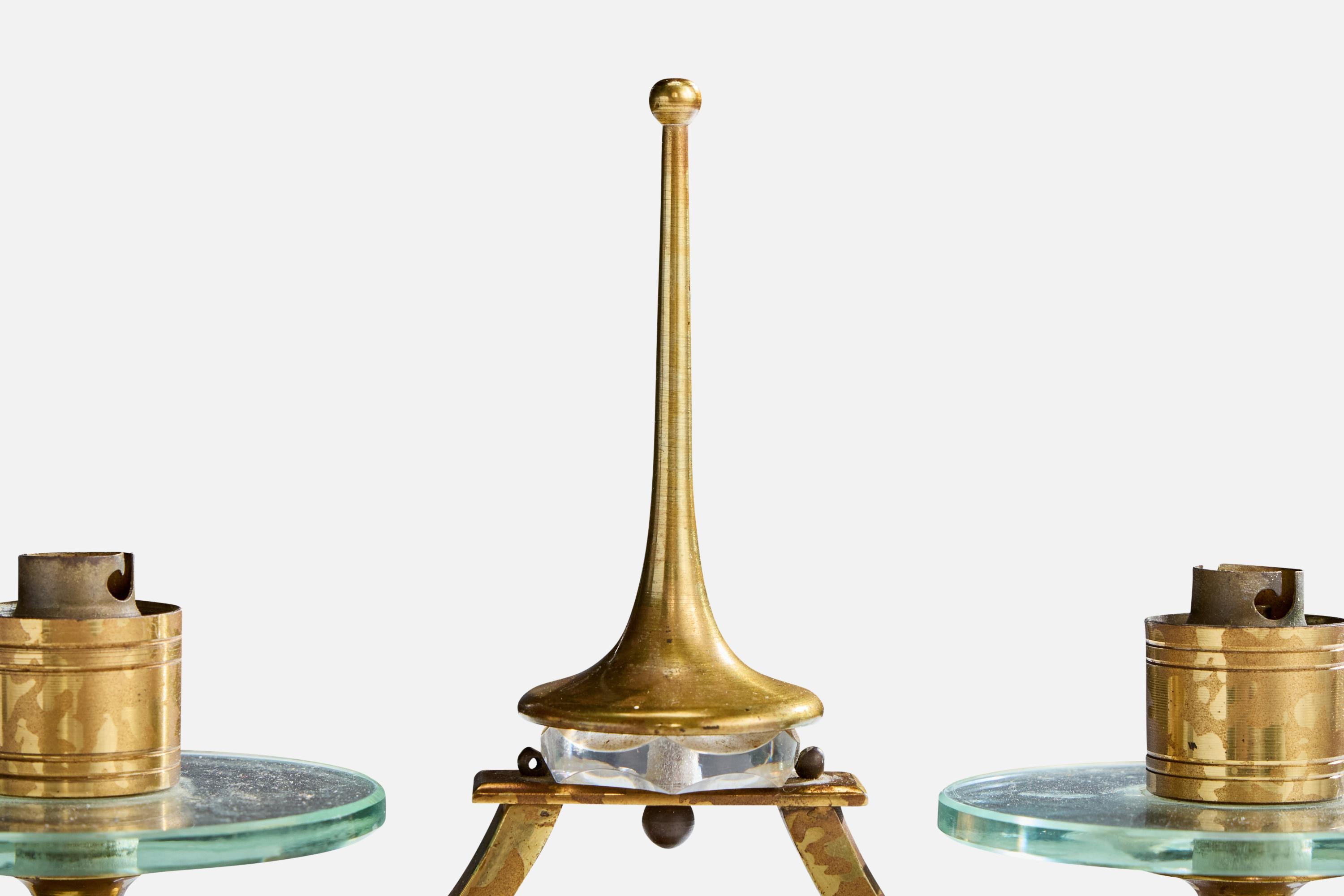 Maison Arlus, lampes de table, laiton, verre, tissu, France, années 1950 en vente 2
