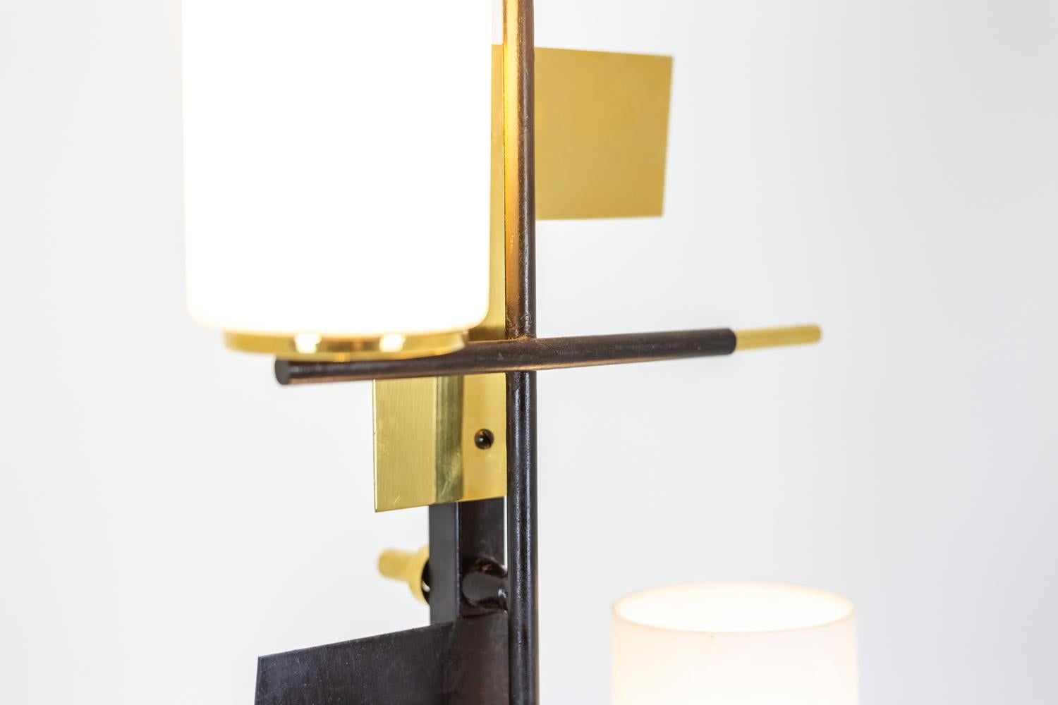 French Maison Arlus, Three-Light Floor Lamp in Lacquered Metal and Brass, 1960's