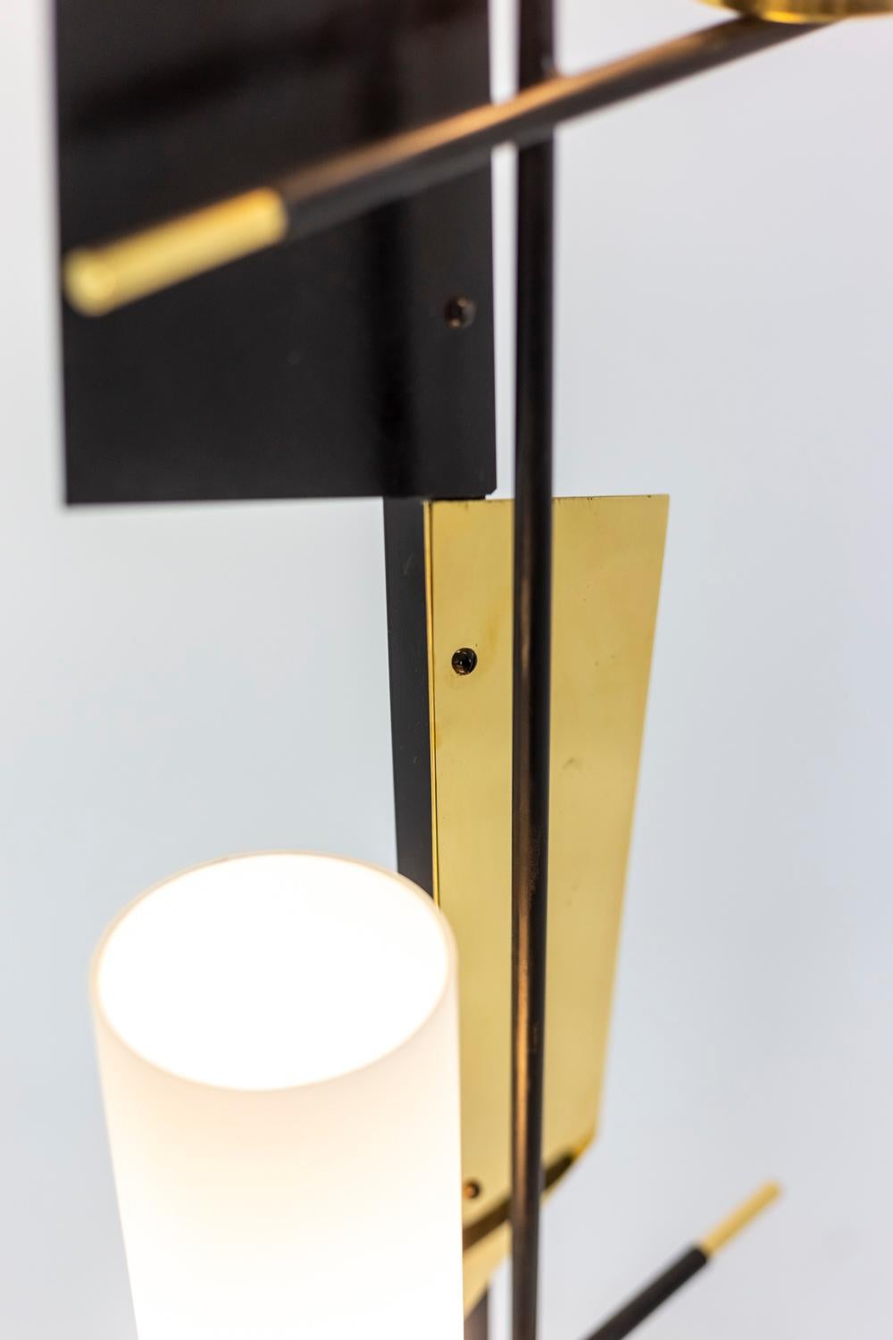 Mid-20th Century Maison Arlus, Three-Light Floor Lamp in Lacquered Metal and Brass, 1960's