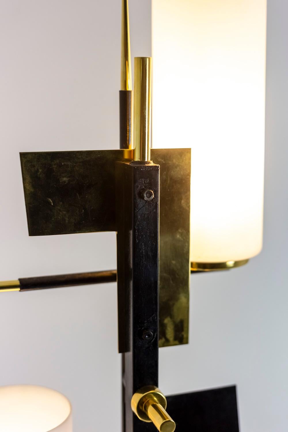 Maison Arlus, Three-Light Floor Lamp in Lacquered Metal and Brass, 1960's 1