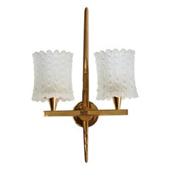 Maison Arlus, Wall Light, Brass, Glass, France, 1950s
