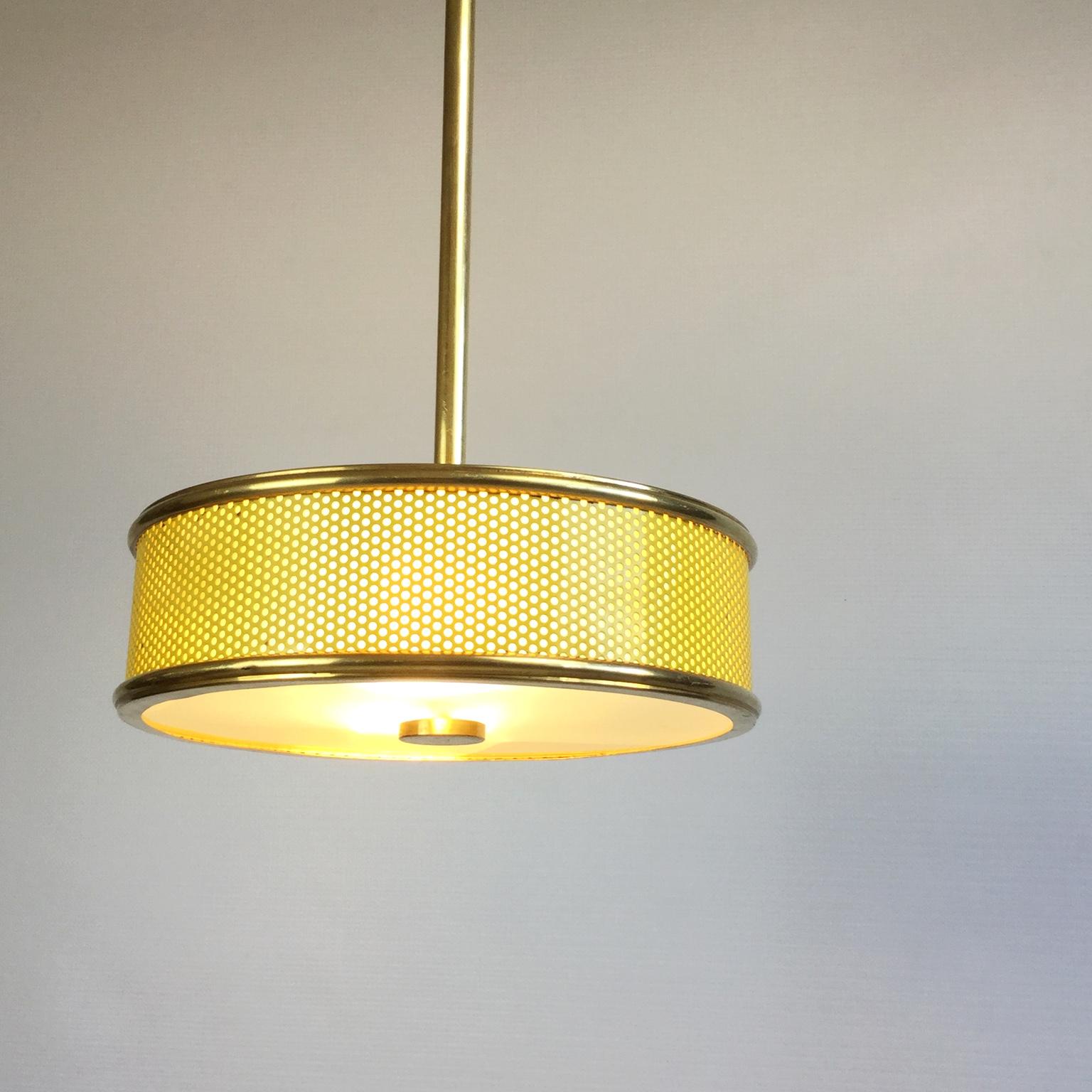 Frosted Yellow Maison Arlus Ceiling Light Attributed to Pierre Guariche France 1950s