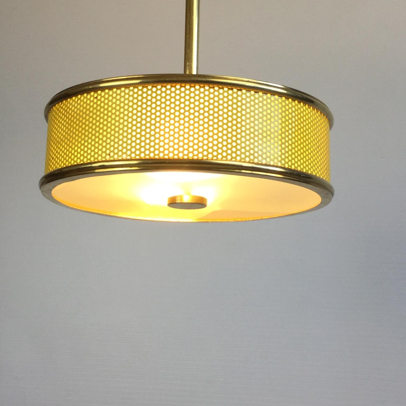Metal Yellow Maison Arlus Ceiling Light Attributed to Pierre Guariche France 1950s