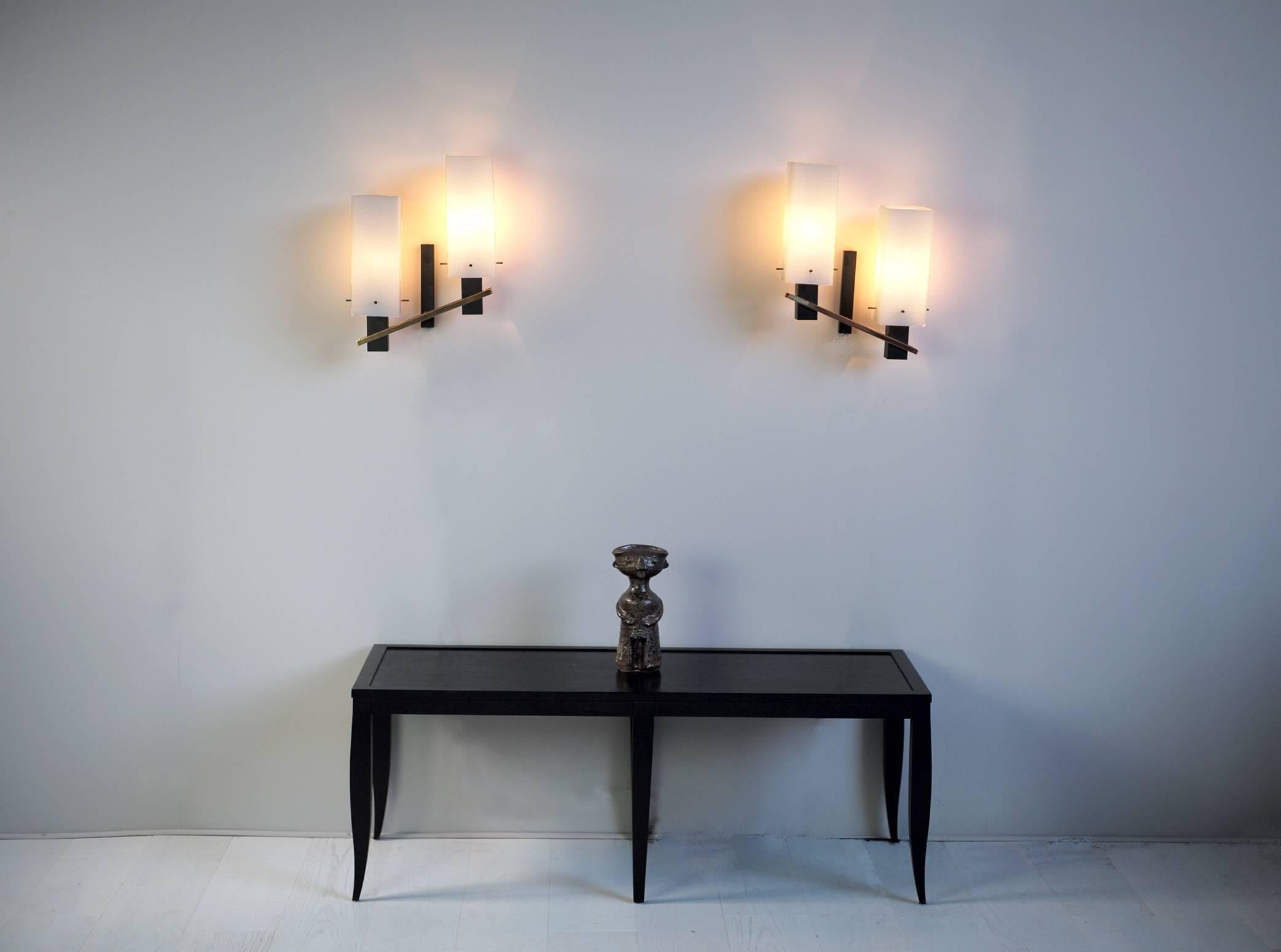 French Maison Arlus, Pair of Double Sconces, France, 1960