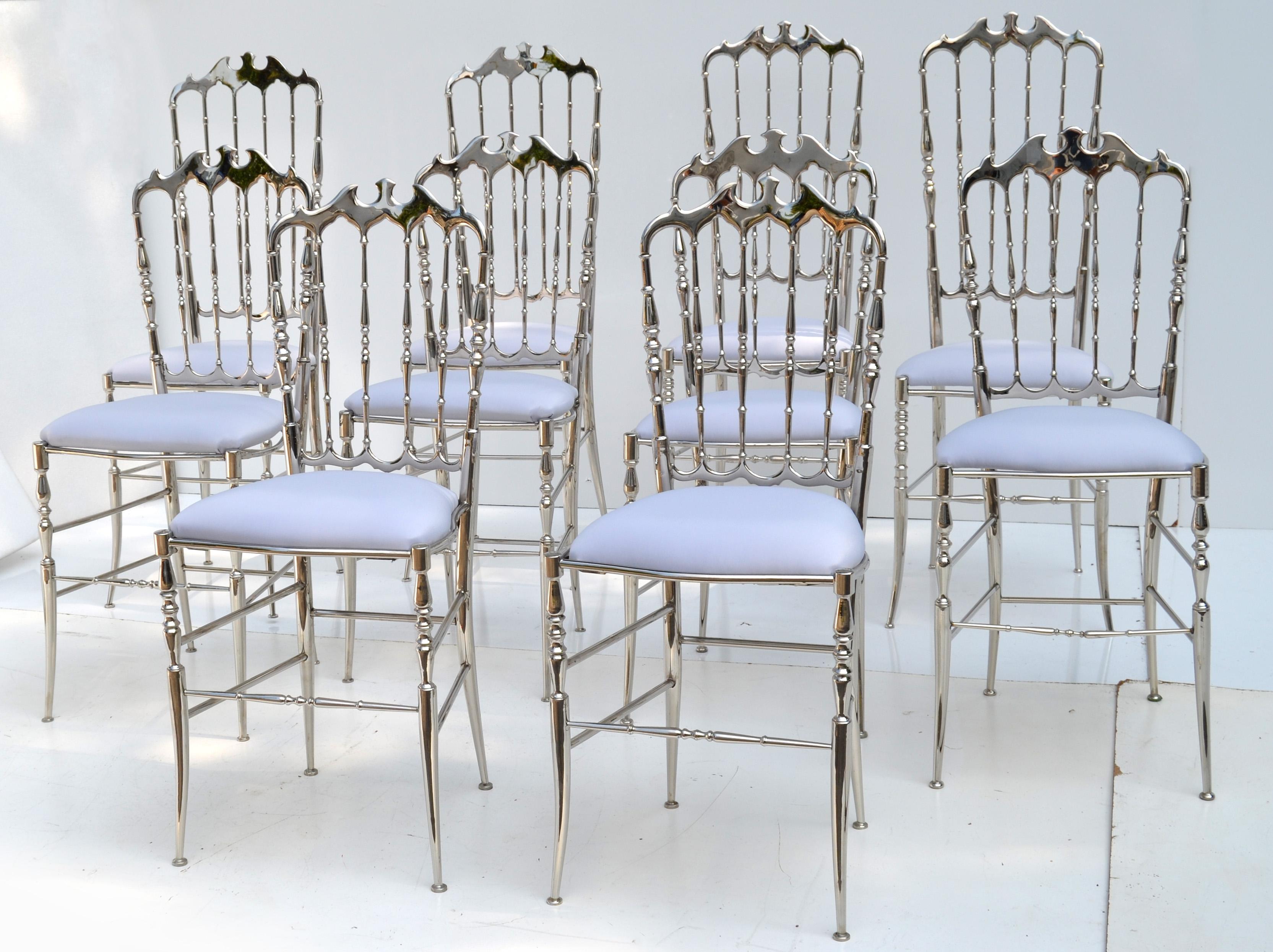 Italian Maison Baccarat Crystal Room Restaurant Style Nickel Plated Dining Chair Set 10  For Sale