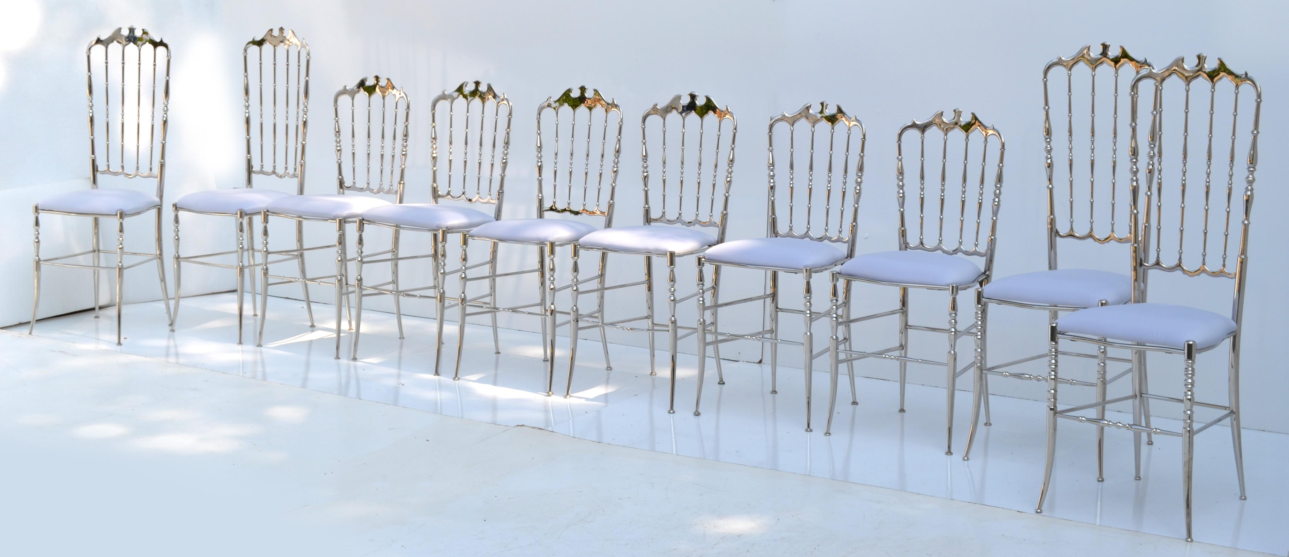 Polished Maison Baccarat Crystal Room Restaurant Style Nickel Plated Dining Chair Set 10 For Sale
