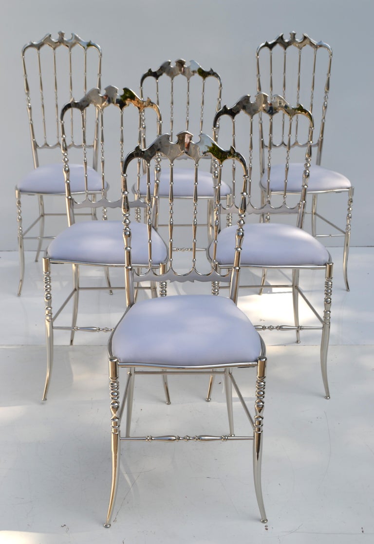 Neoclassical Maison Baccarat Crystal Room Restaurant Style Set of 6 Nickel Plated Chair For Sale