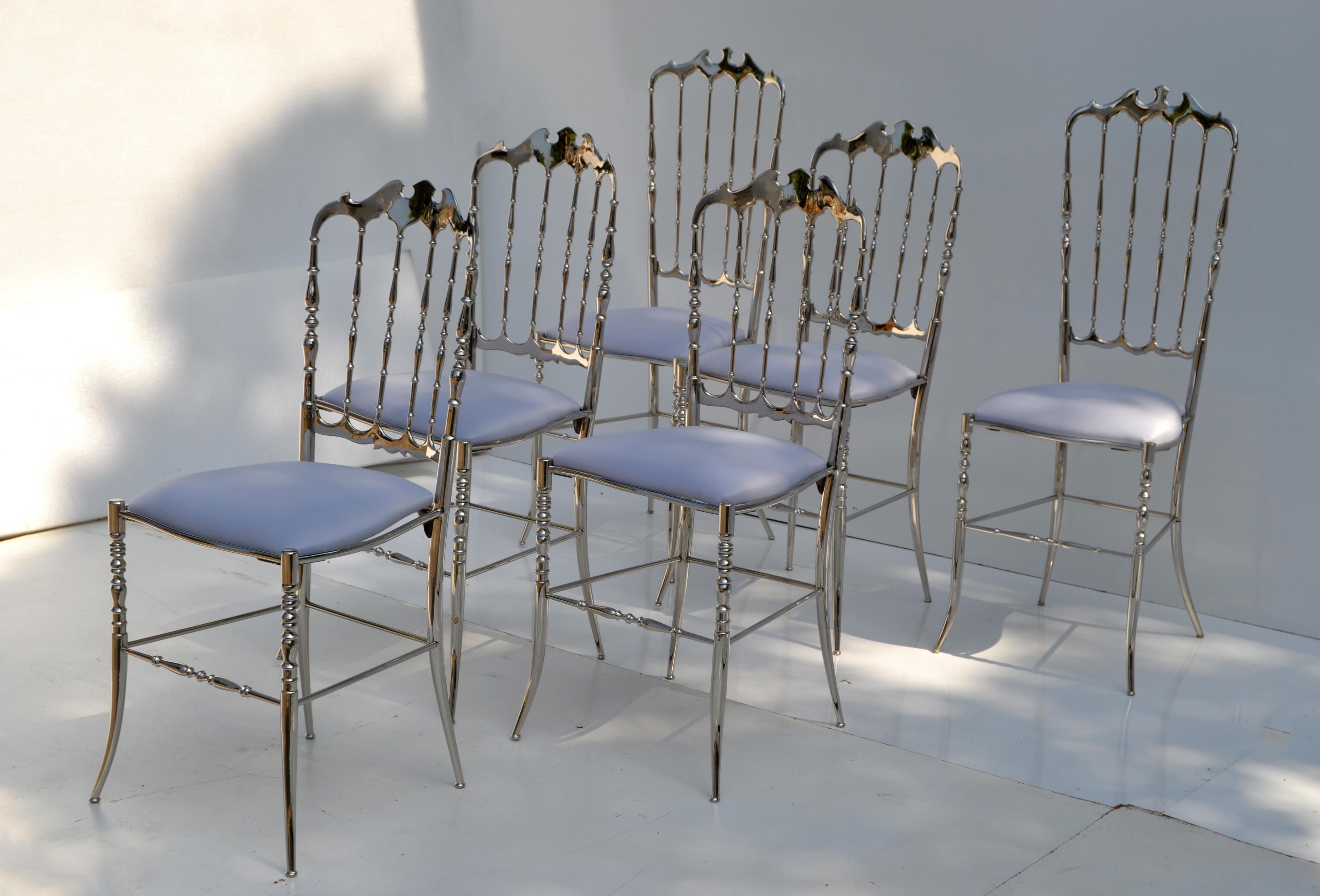 Neoclassical Maison Baccarat Crystal Room Restaurant Style Set of 6 Nickel Plated Chair